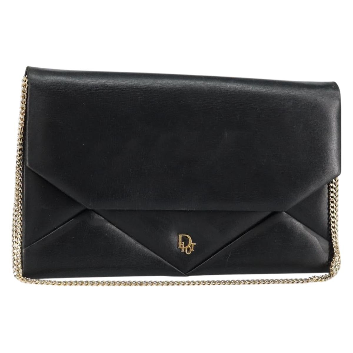 Christian Dior Shoulder Bag Leather Black gold Auth 154416