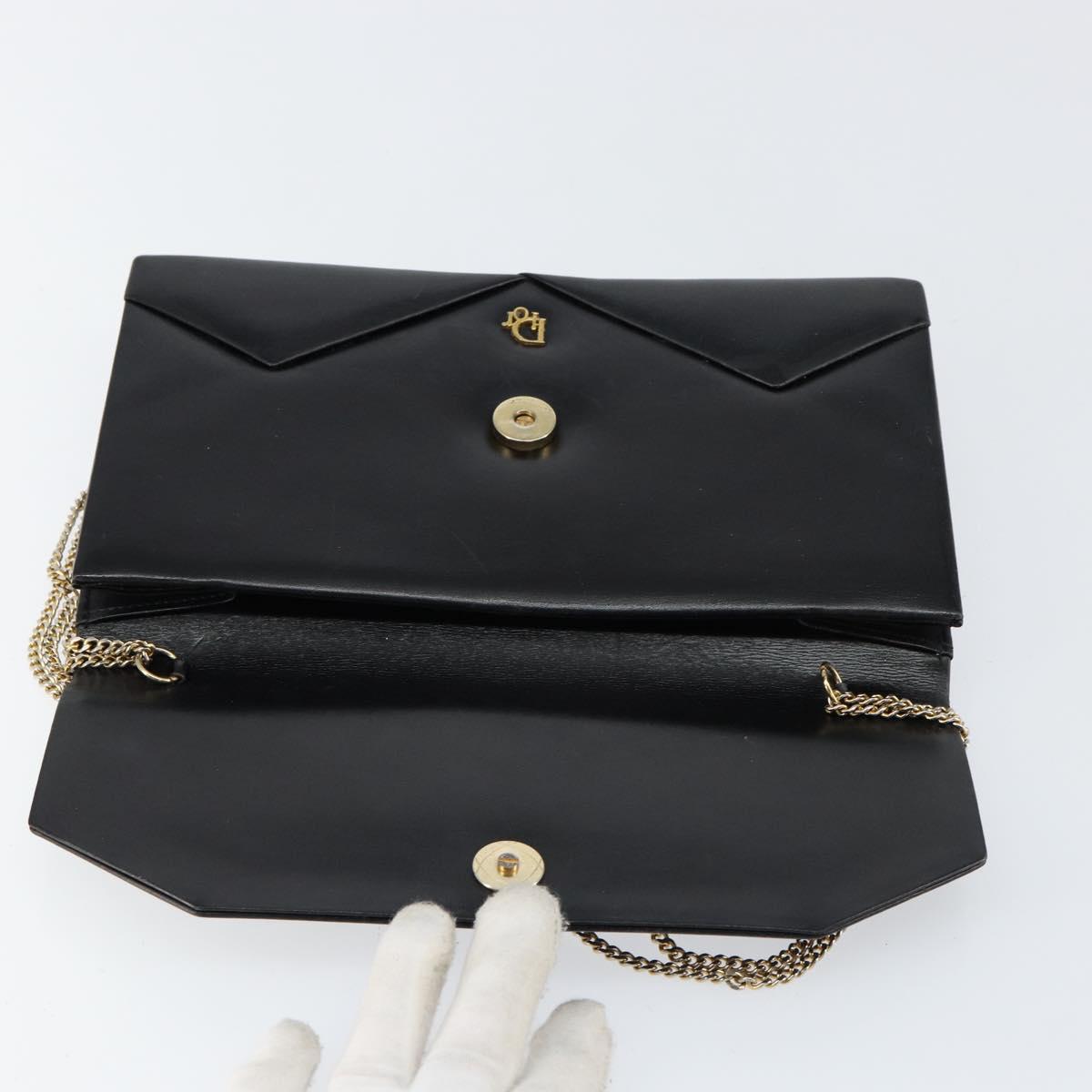 Christian Dior Shoulder Bag Leather Black gold Auth 154416
