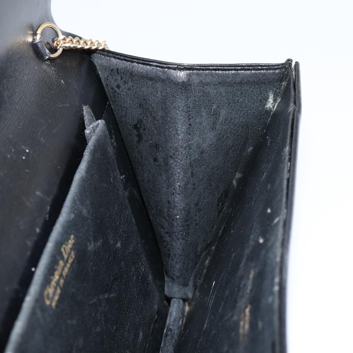 Christian Dior Shoulder Bag Leather Black gold Auth 154416