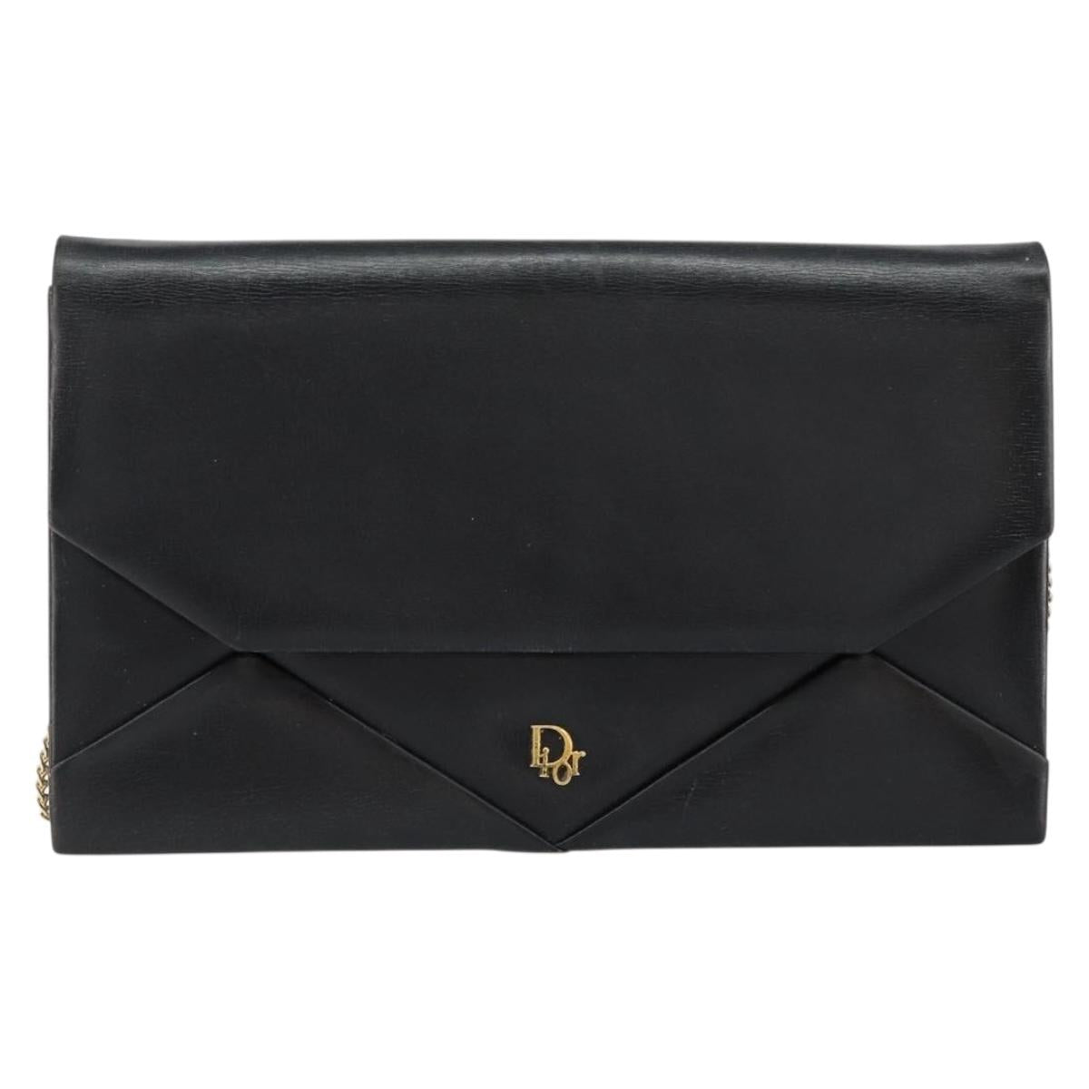 Christian Dior Shoulder Bag Leather Black gold Auth 154416