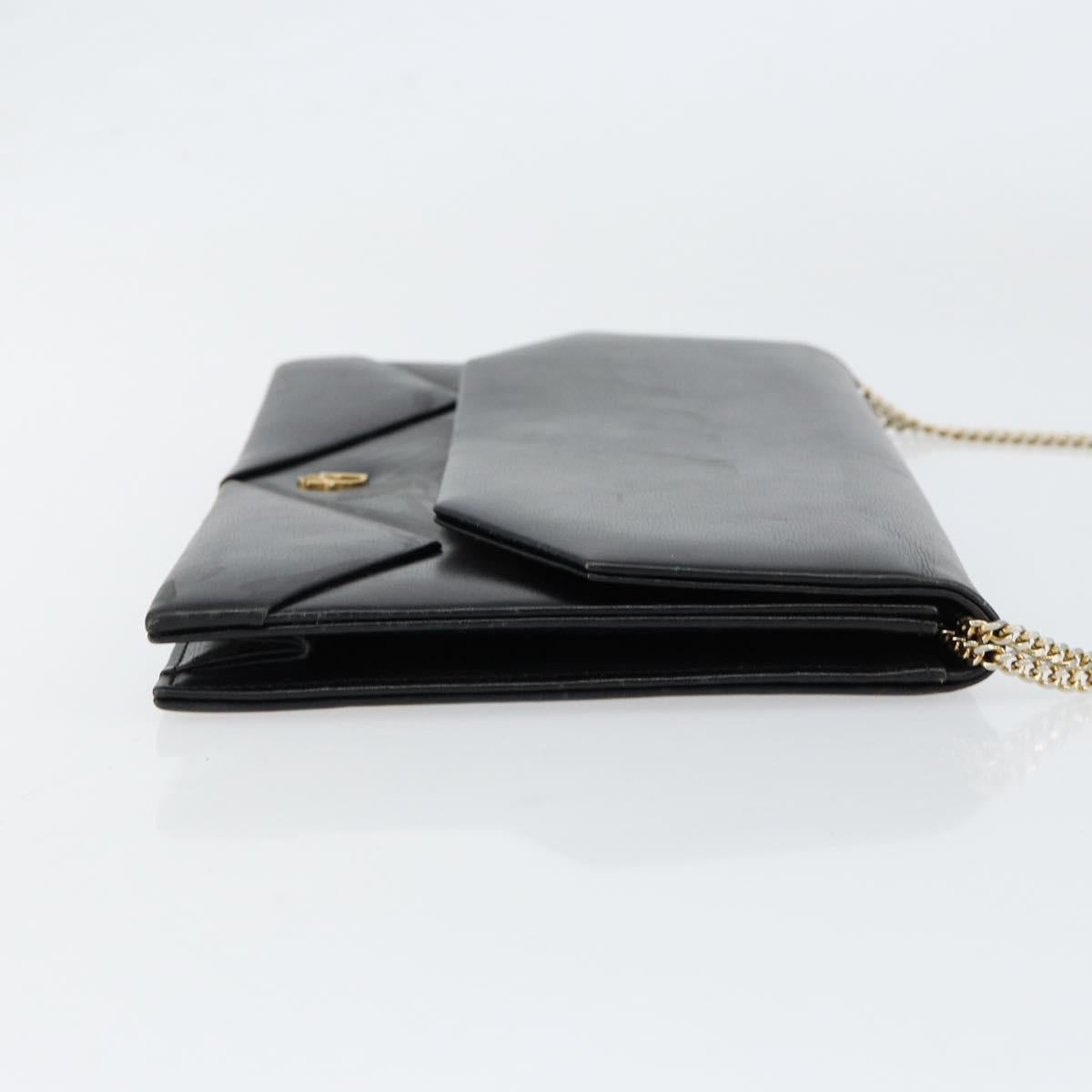 Christian Dior Shoulder Bag Leather Black gold Auth 154416