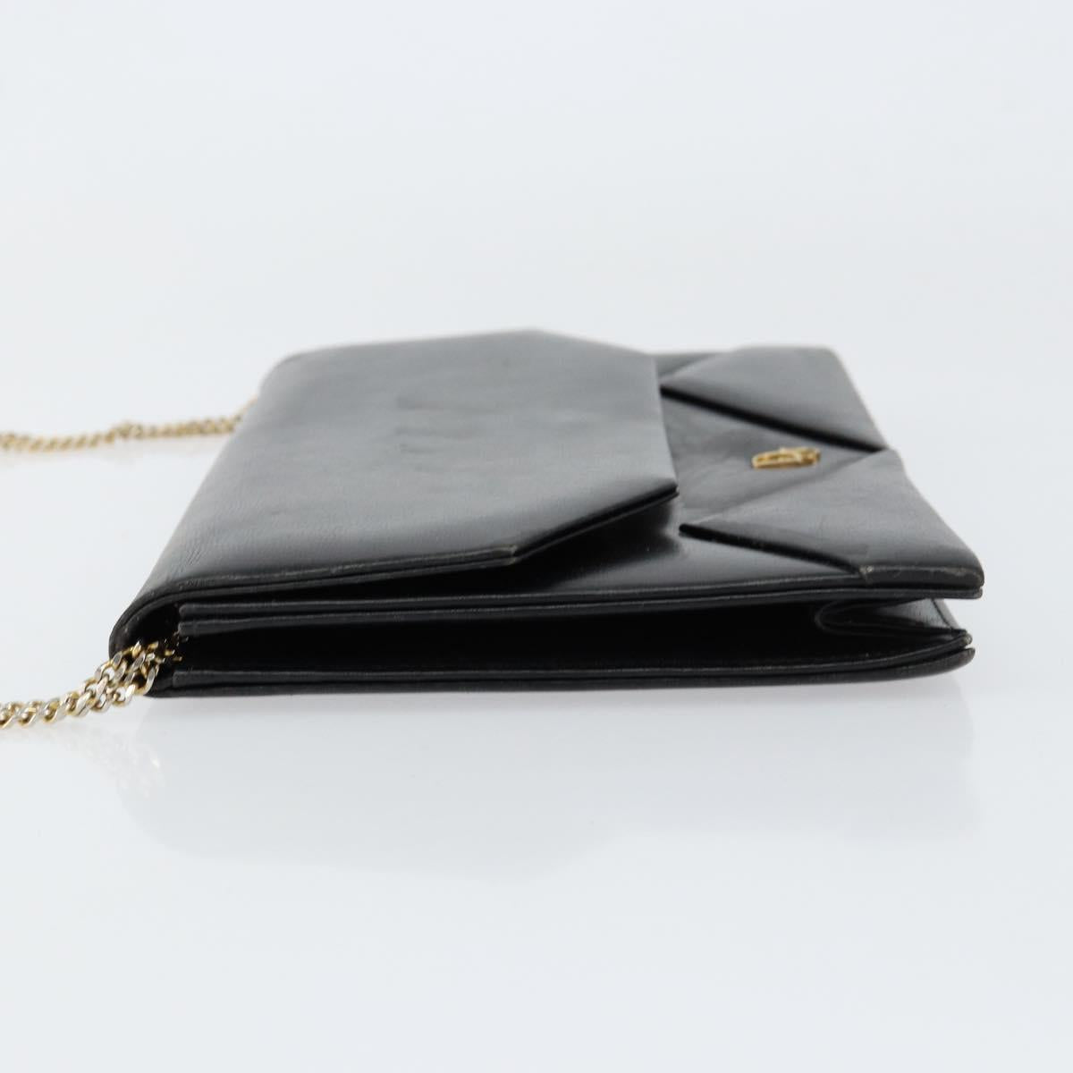 Christian Dior Shoulder Bag Leather Black gold Auth 154416