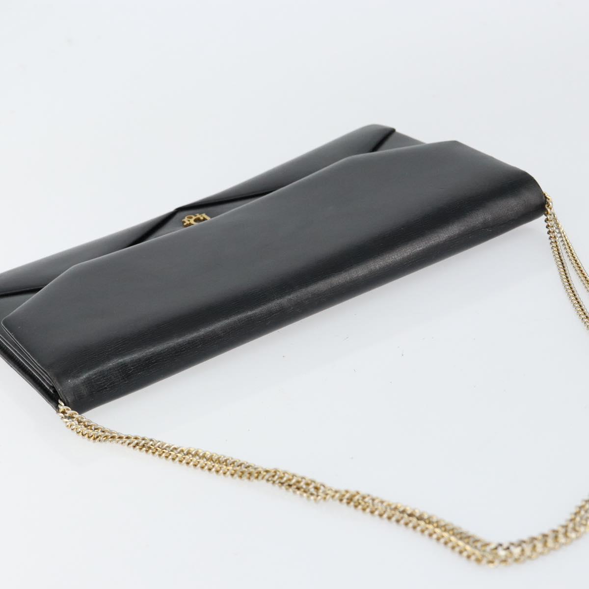 Christian Dior Shoulder Bag Leather Black gold Auth 154416