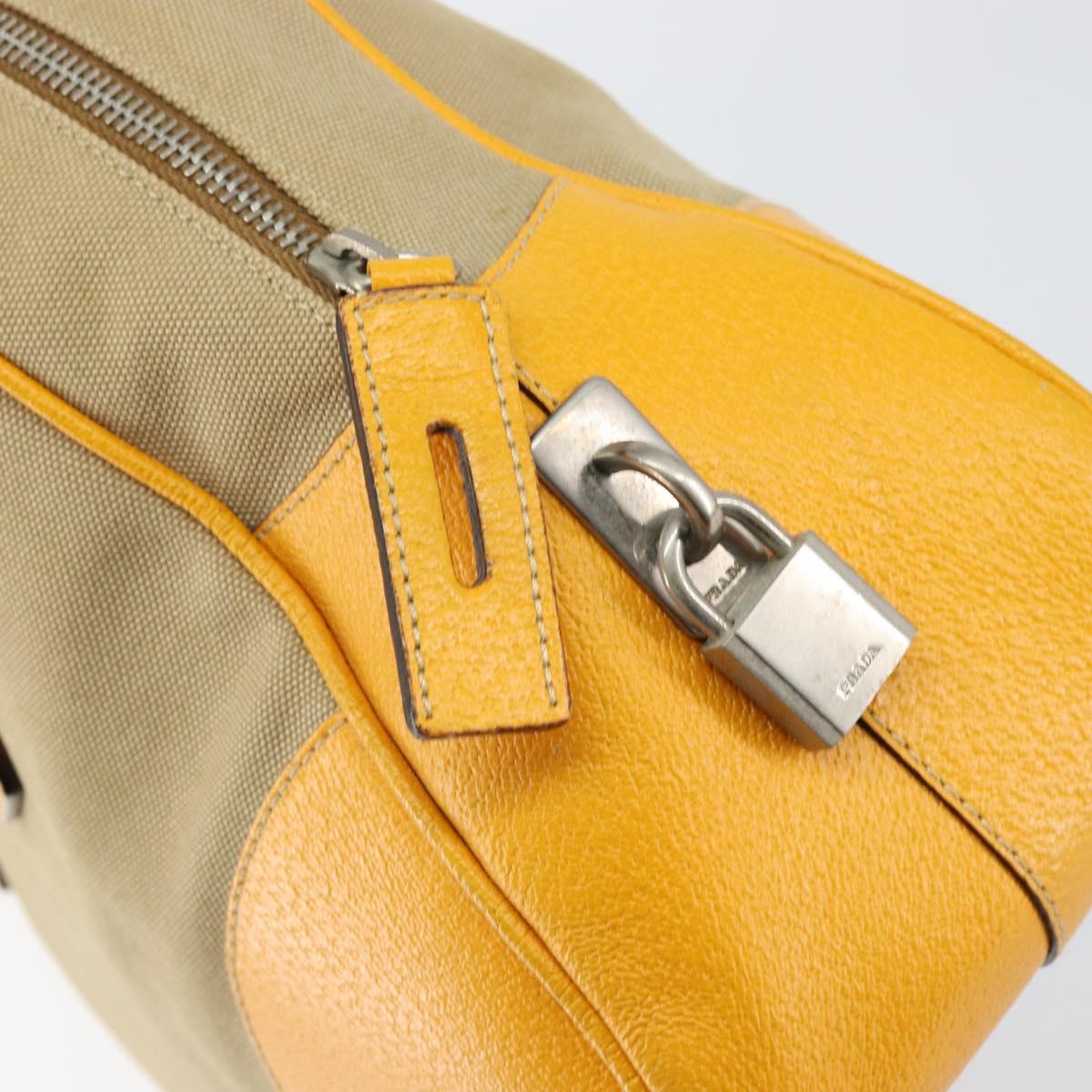 PRADA Hand Bag Canvas Beige Gold Auth 154417
