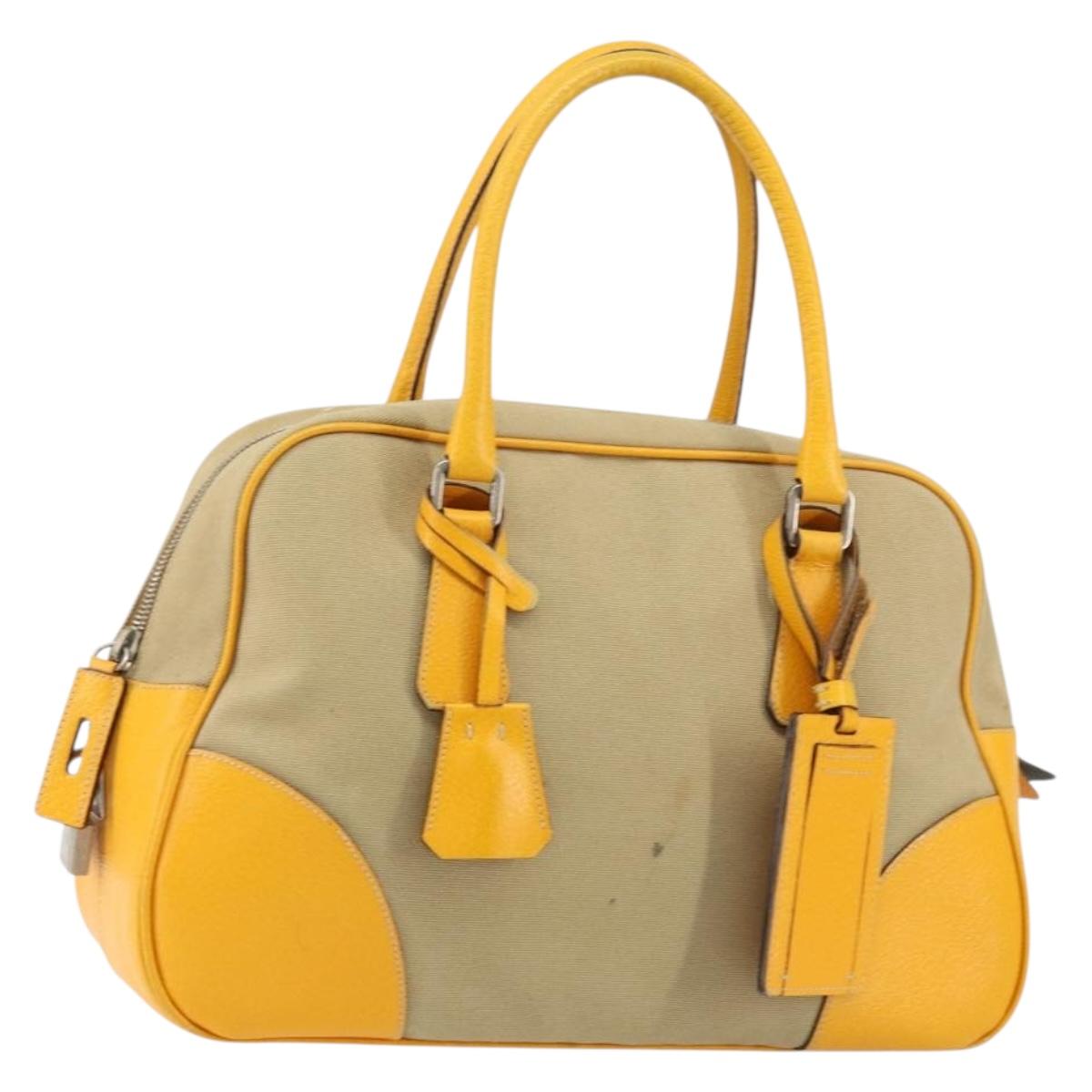 PRADA Hand Bag Canvas Beige Gold Auth 154417