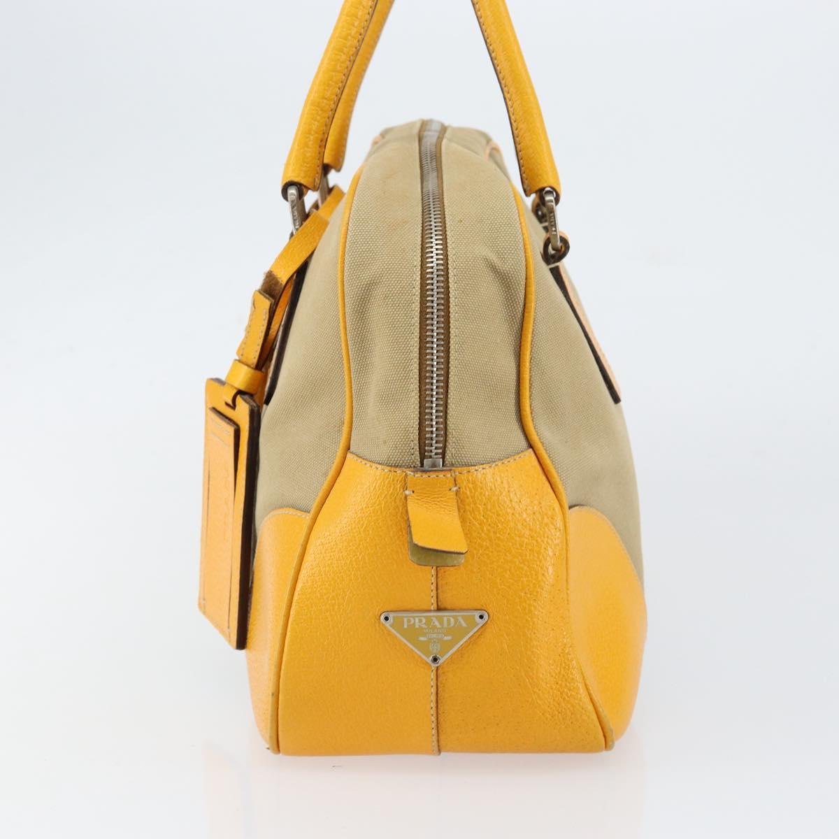 PRADA Hand Bag Canvas Beige Gold Auth 154417
