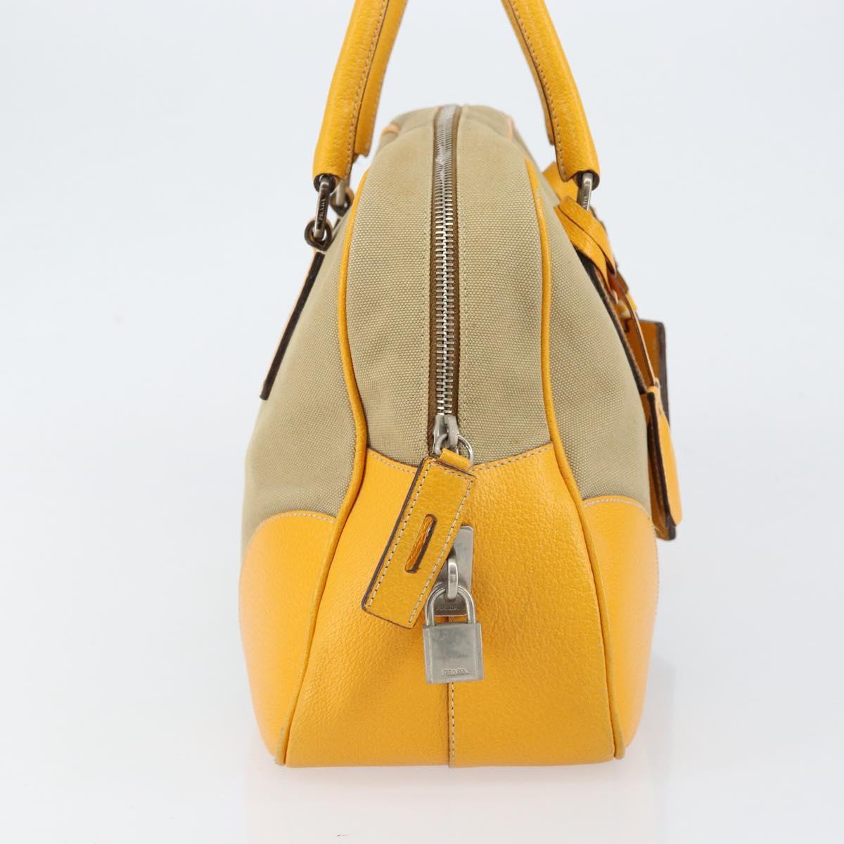 PRADA Hand Bag Canvas Beige Gold Auth 154417