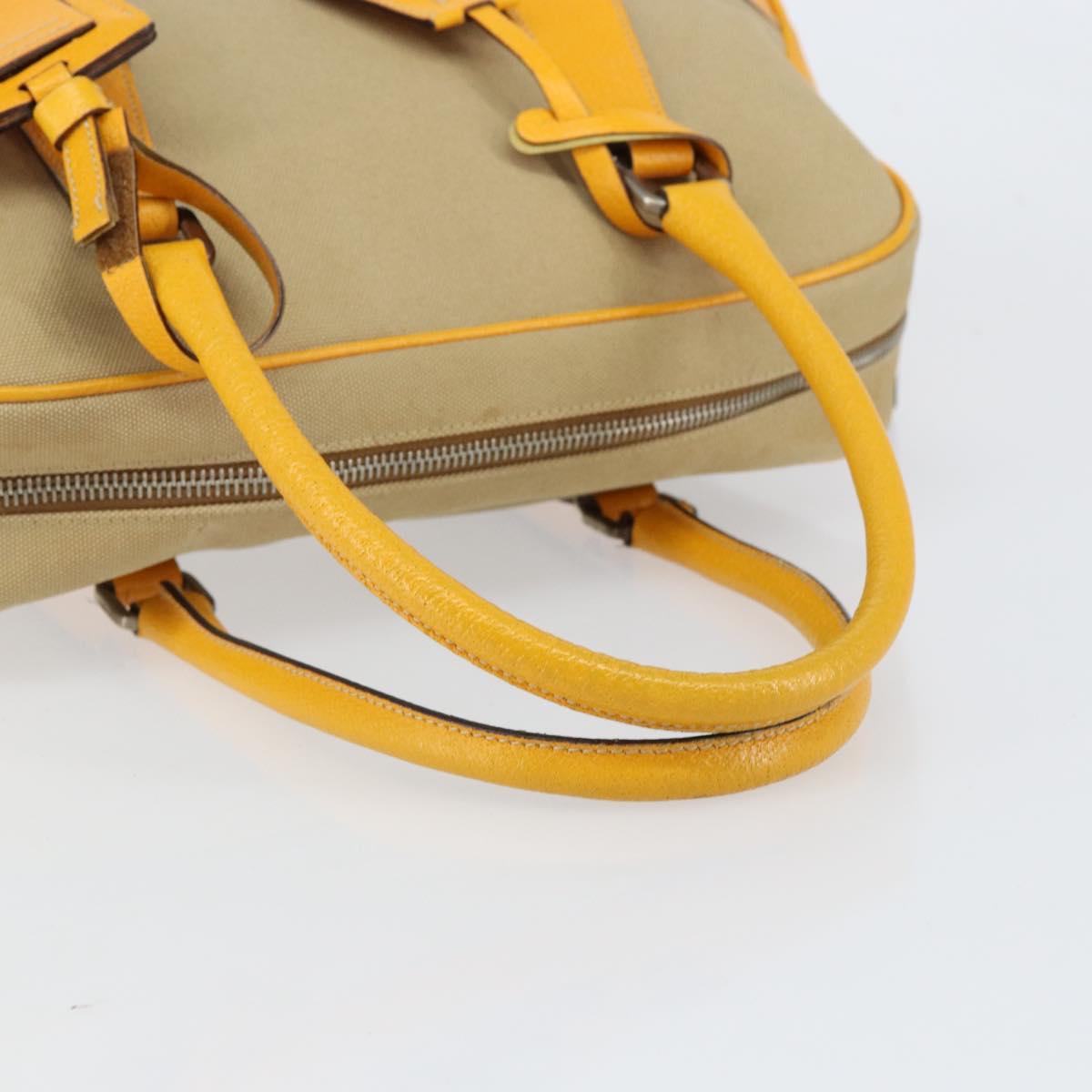 PRADA Hand Bag Canvas Beige Gold Auth 154417