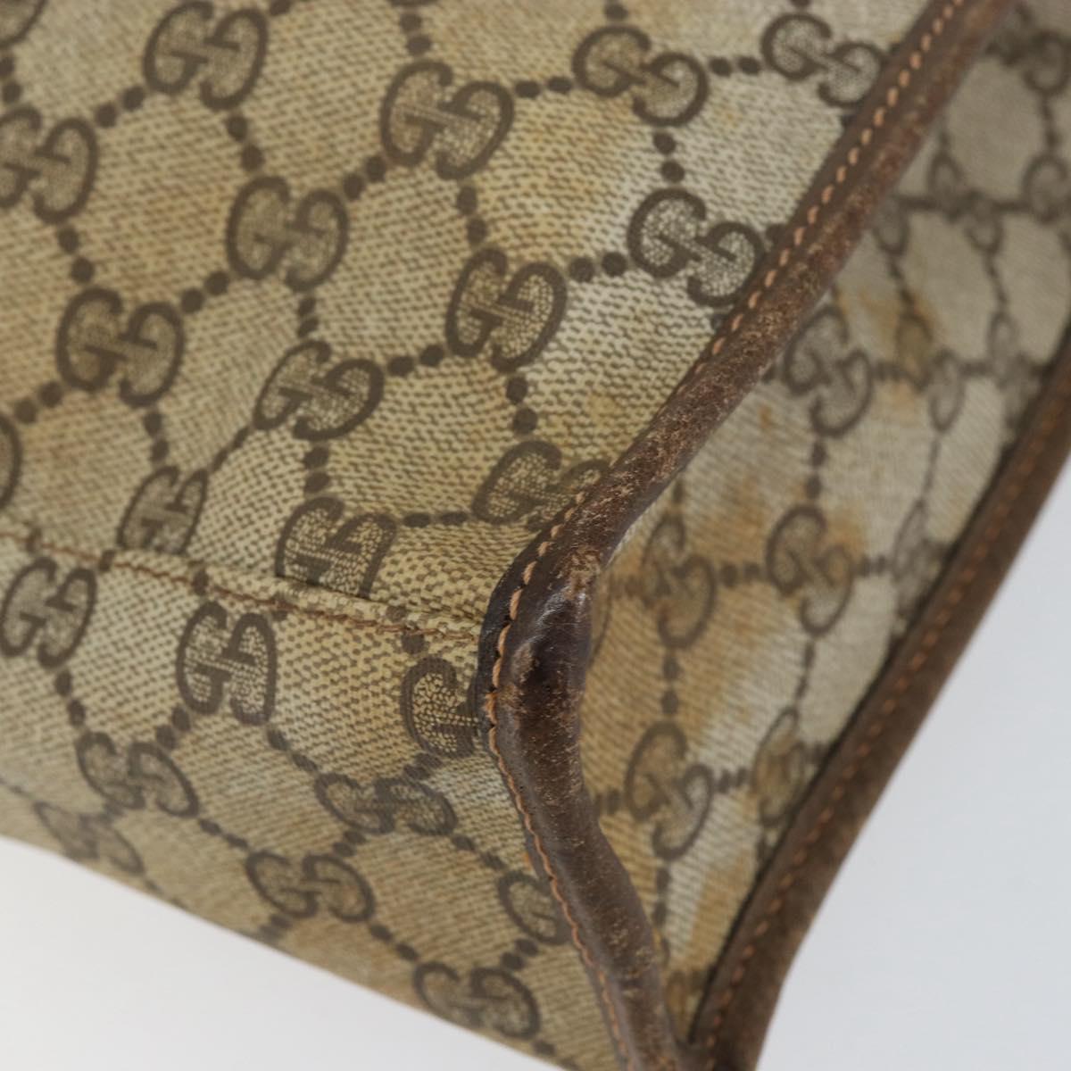 GUCCI GG Supreme Web Sherry Line Tote Bag PVC Beige Gold 010 378 Auth 154418