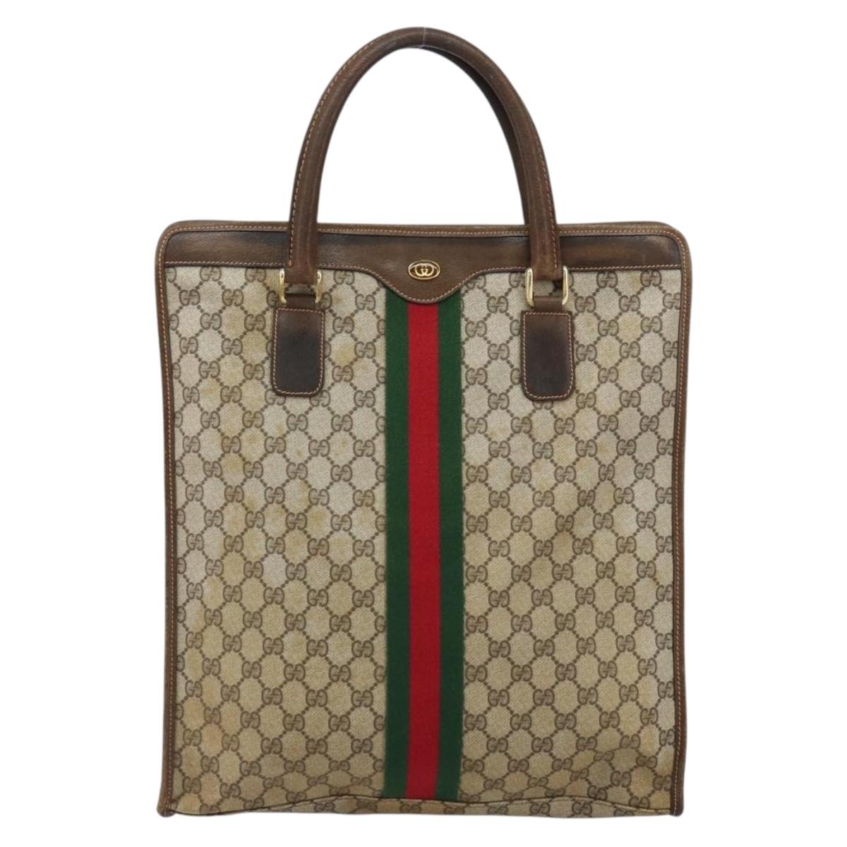 GUCCI GG Supreme Web Sherry Line Tote Bag PVC Beige Gold 010 378 Auth 154418