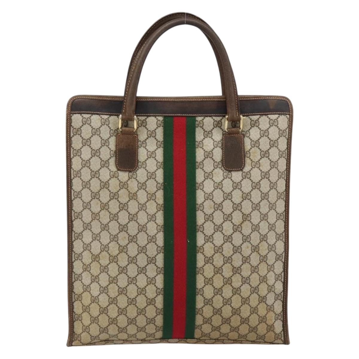 GUCCI GG Supreme Web Sherry Line Tote Bag PVC Beige Gold 010 378 Auth 154418