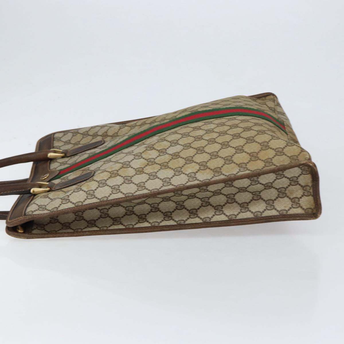 GUCCI GG Supreme Web Sherry Line Tote Bag PVC Beige Gold 010 378 Auth 154418