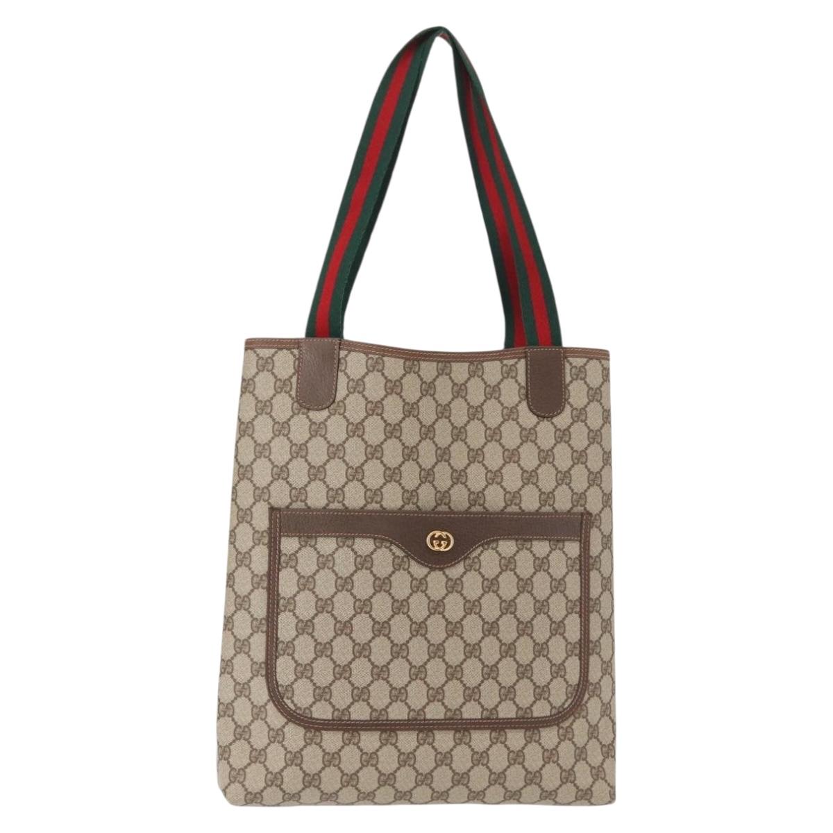 GUCCI GG Supreme Web Sherry Line Tote Bag PVC Beige Gold 002 58 6487 Auth 154419