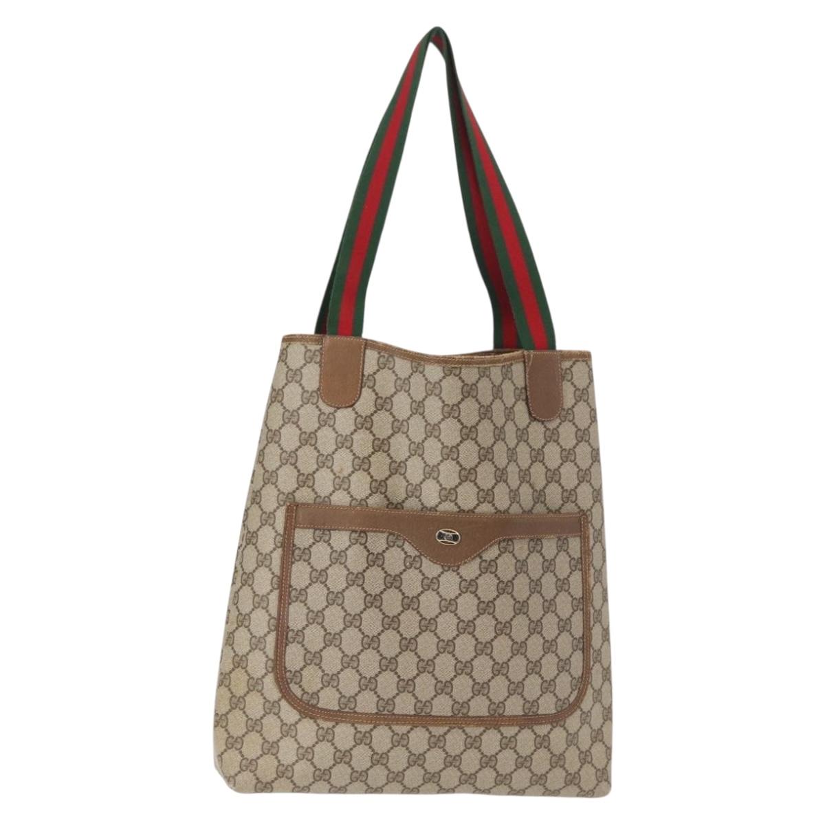 GUCCI GG Supreme Web Sherry Line Tote Bag PVC Beige Gold 39 02 003 Auth 154421