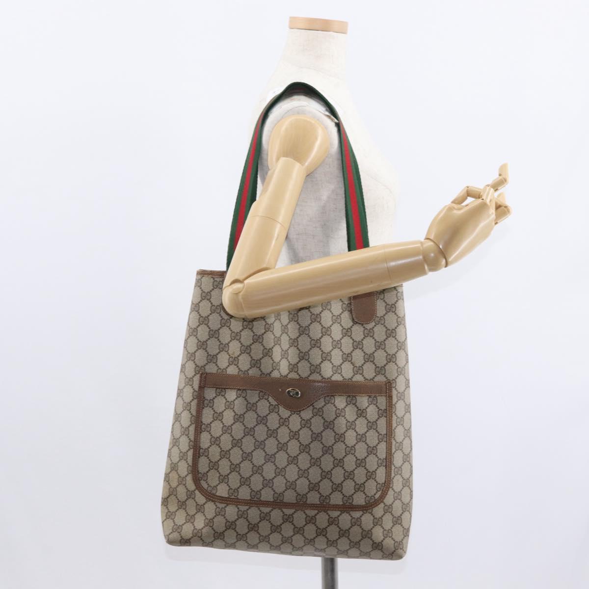 GUCCI GG Supreme Web Sherry Line Tote Bag PVC Beige Gold 39 02 003 Auth 154421