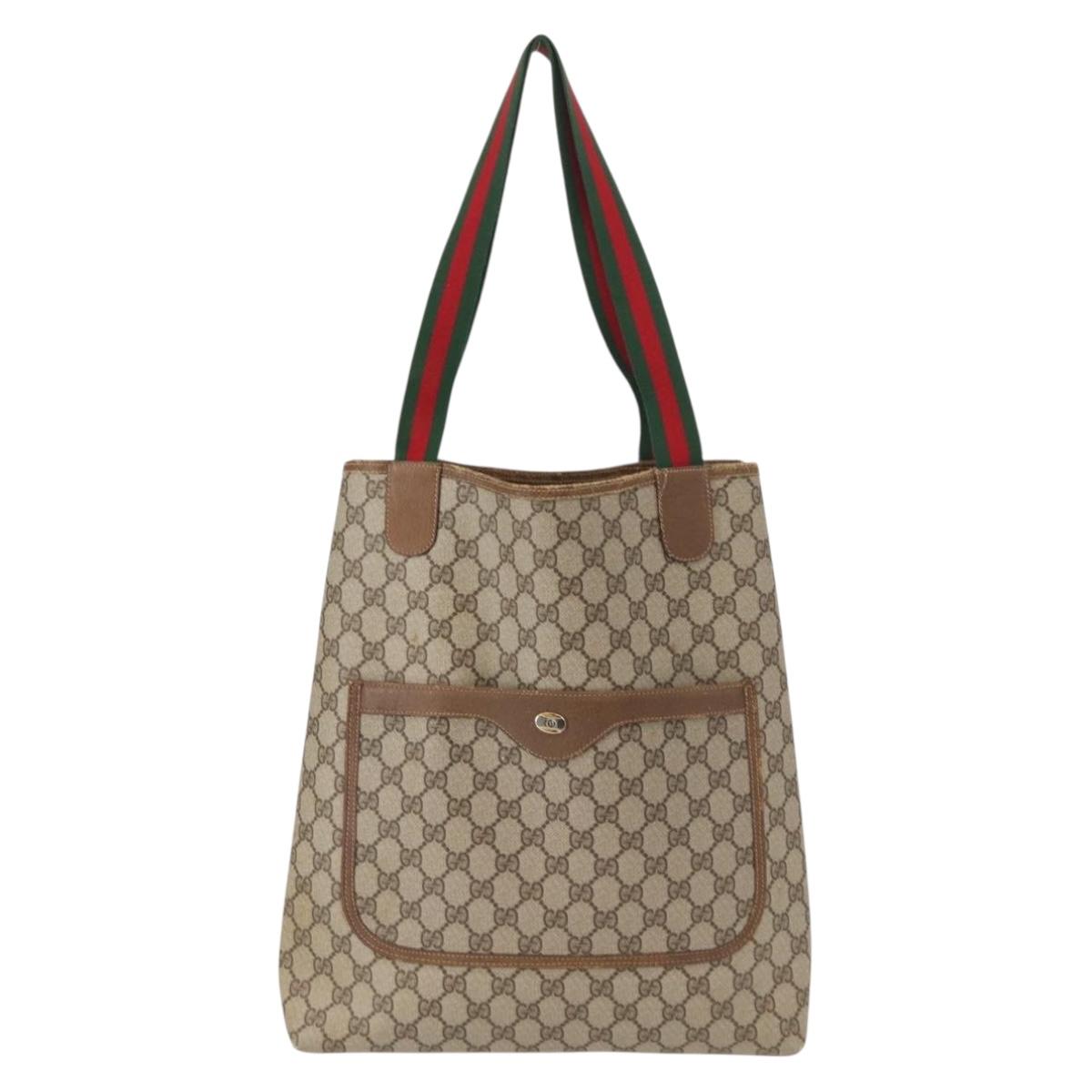 GUCCI GG Supreme Web Sherry Line Tote Bag PVC Beige Gold 39 02 003 Auth 154421