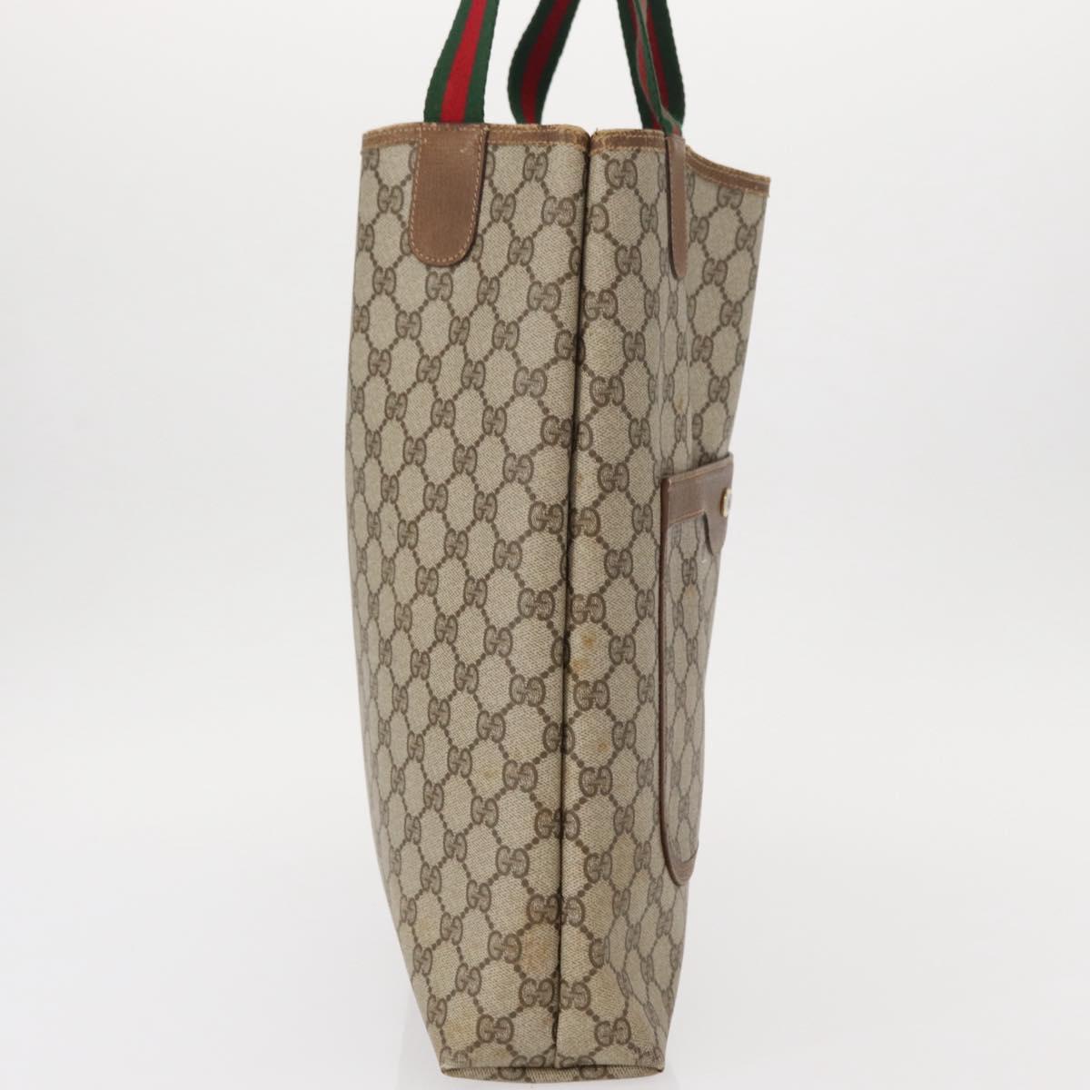 GUCCI GG Supreme Web Sherry Line Tote Bag PVC Beige Gold 39 02 003 Auth 154421