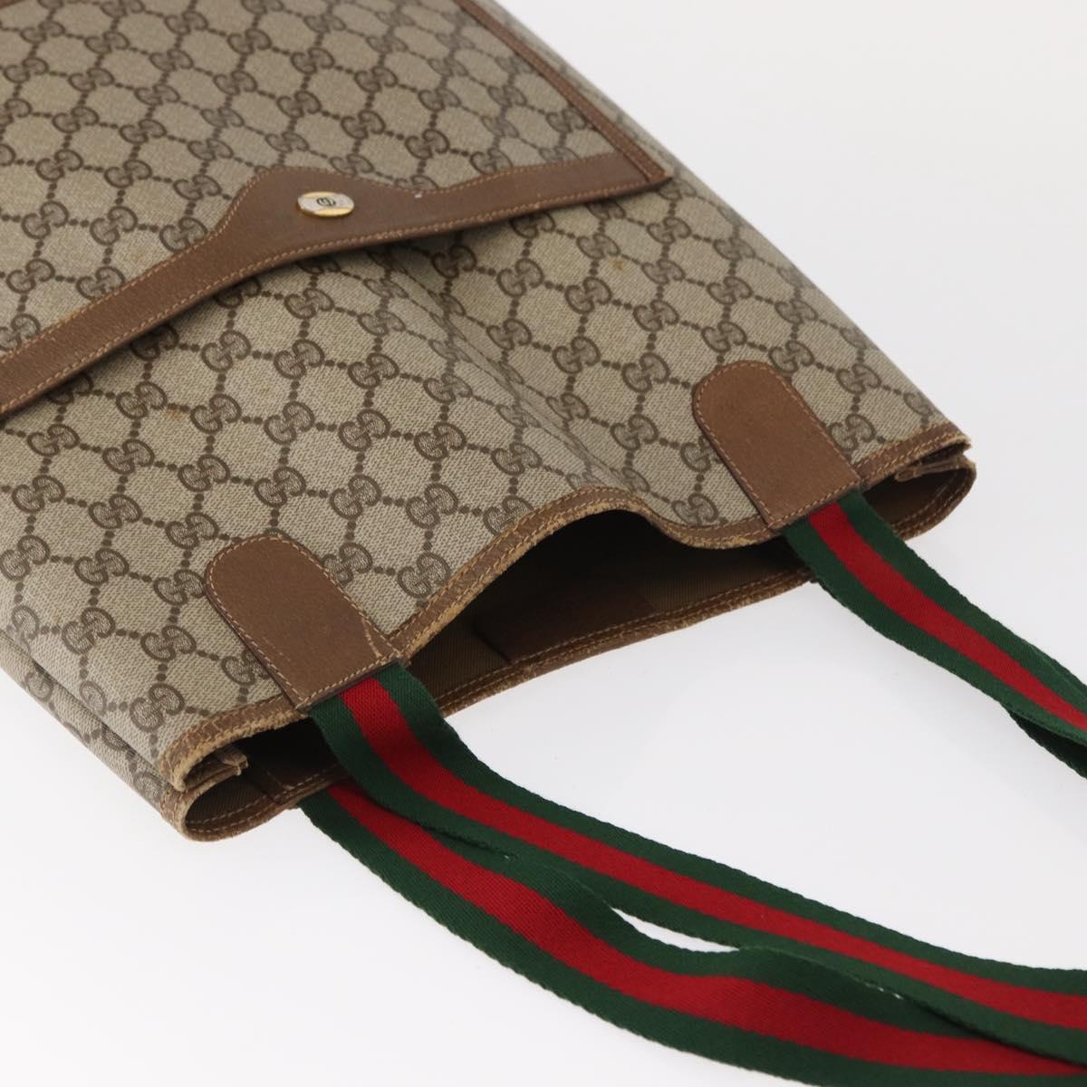 GUCCI GG Supreme Web Sherry Line Tote Bag PVC Beige Gold 39 02 003 Auth 154421