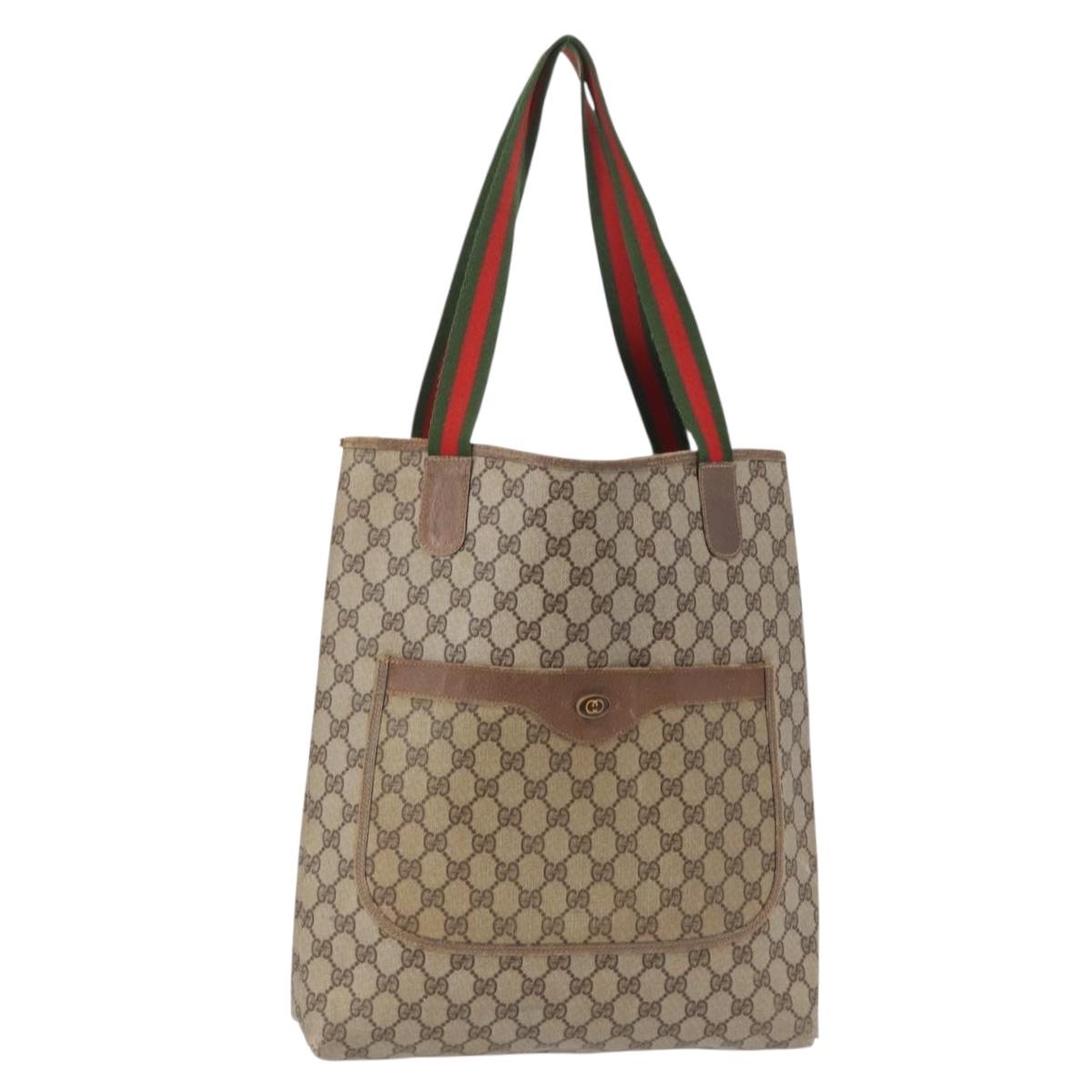 GUCCI GG Supreme Web Sherry Line Tote Bag PVC Beige 41 004 4465 Auth 154422