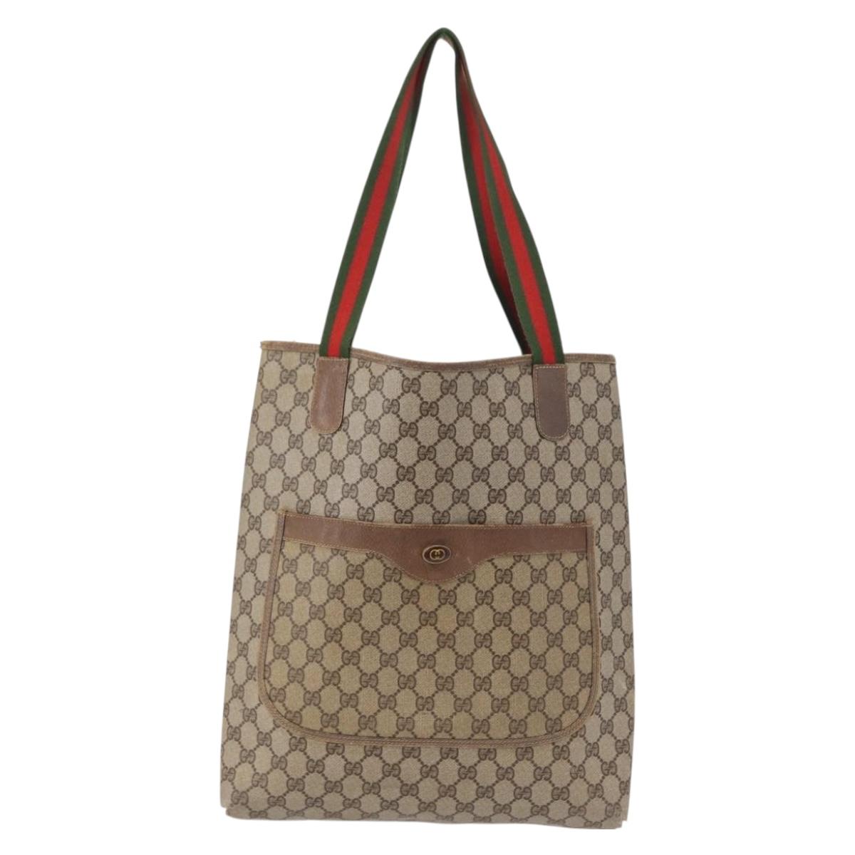 GUCCI GG Supreme Web Sherry Line Tote Bag PVC Beige 41 004 4465 Auth 154422