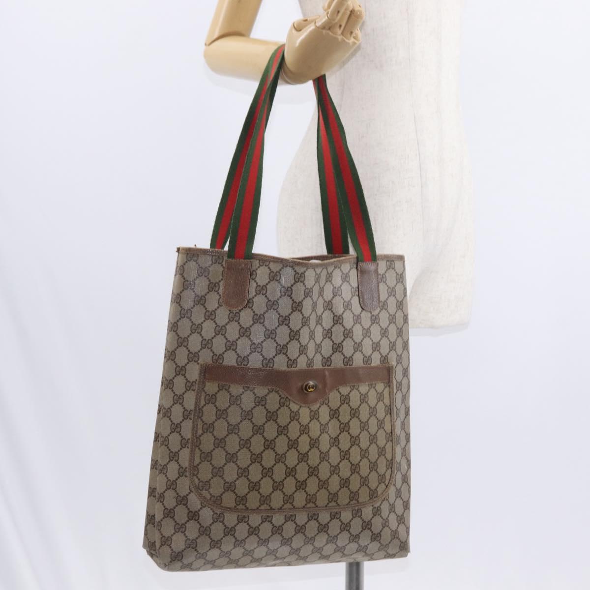 GUCCI GG Supreme Web Sherry Line Tote Bag PVC Beige 41 004 4465 Auth 154422