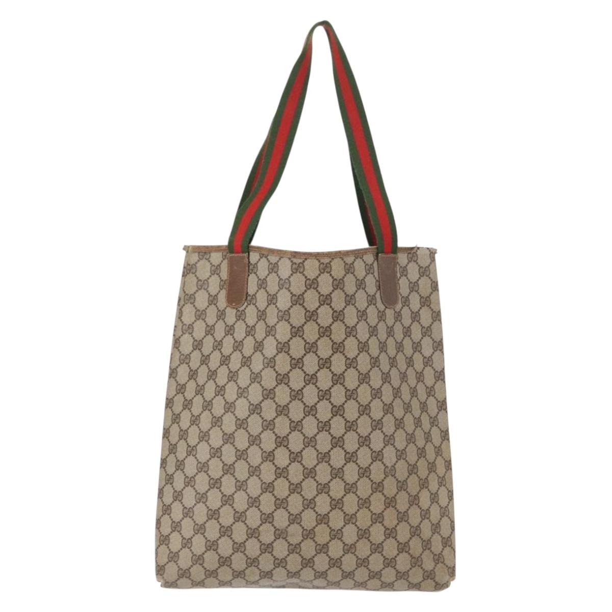 GUCCI GG Supreme Web Sherry Line Tote Bag PVC Beige 41 004 4465 Auth 154422