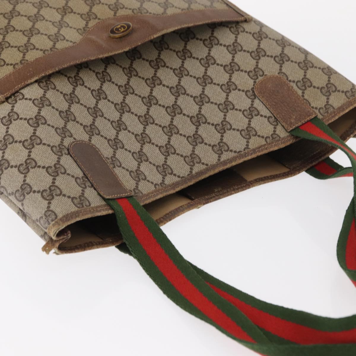 GUCCI GG Supreme Web Sherry Line Tote Bag PVC Beige 41 004 4465 Auth 154422