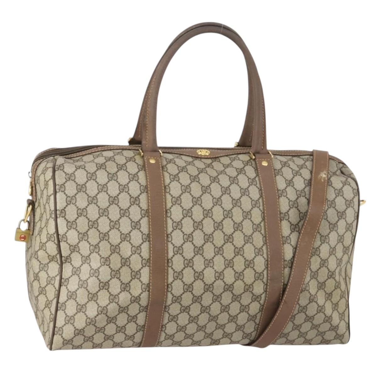 GUCCI GG Supreme Boston Bag PVC Leather 2way Beige Gold 012 14 6081 Auth 154424