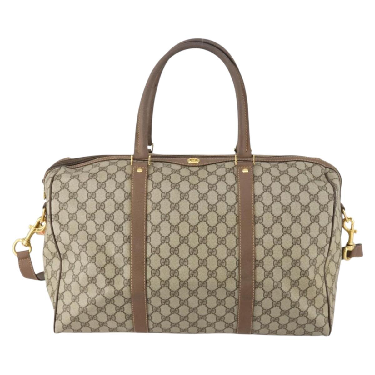 GUCCI GG Supreme Boston Bag PVC Leather 2way Beige Gold 012 14 6081 Auth 154424