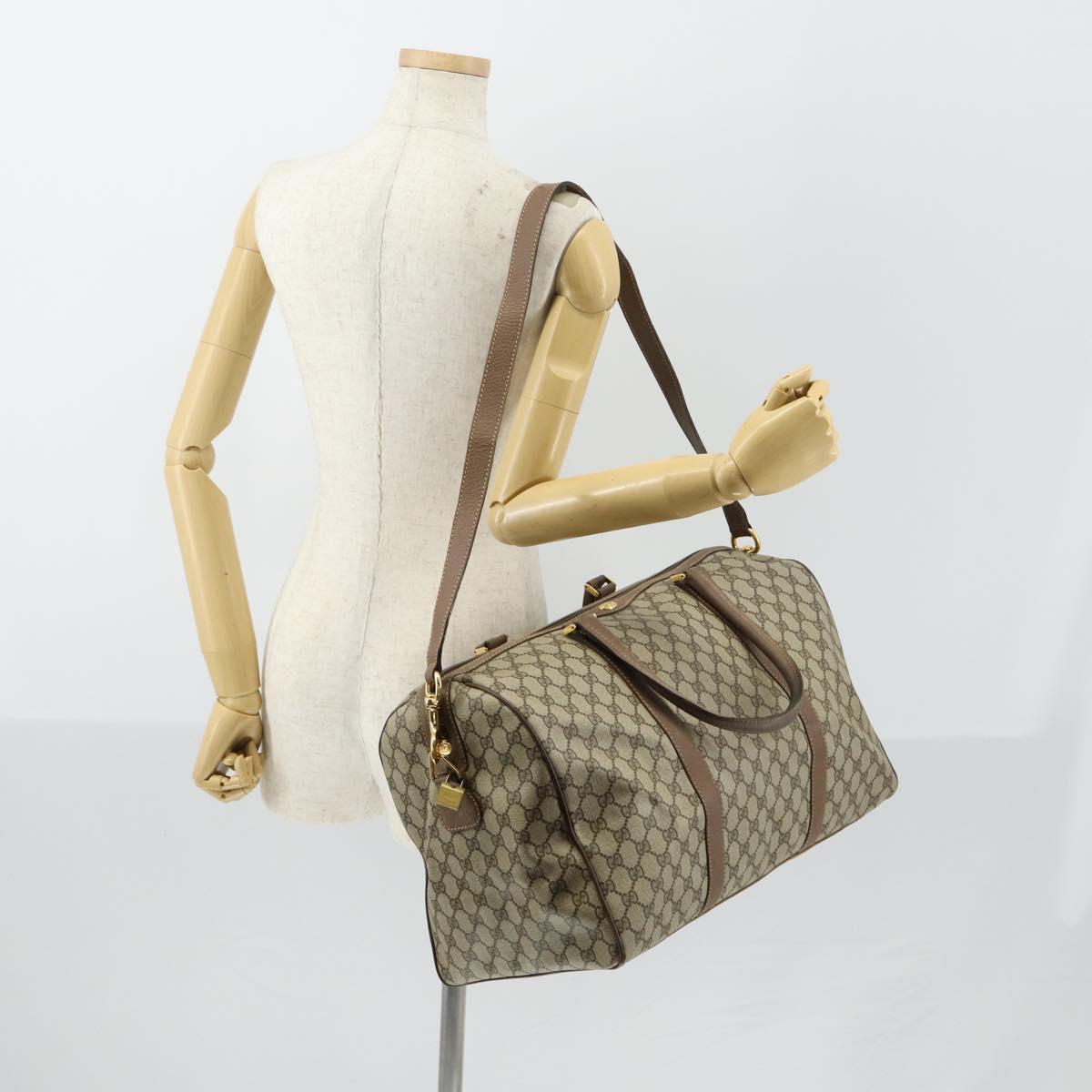 GUCCI GG Supreme Boston Bag PVC Leather 2way Beige Gold 012 14 6081 Auth 154424