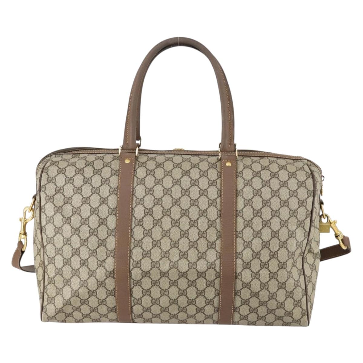GUCCI GG Supreme Boston Bag PVC Leather 2way Beige Gold 012 14 6081 Auth 154424