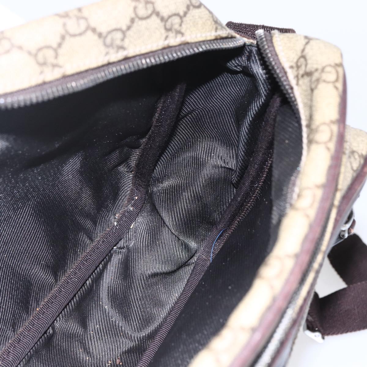 GUCCI GG Supreme Shoulder Bag PVC Leather Beige Silver 114531 Auth 154426