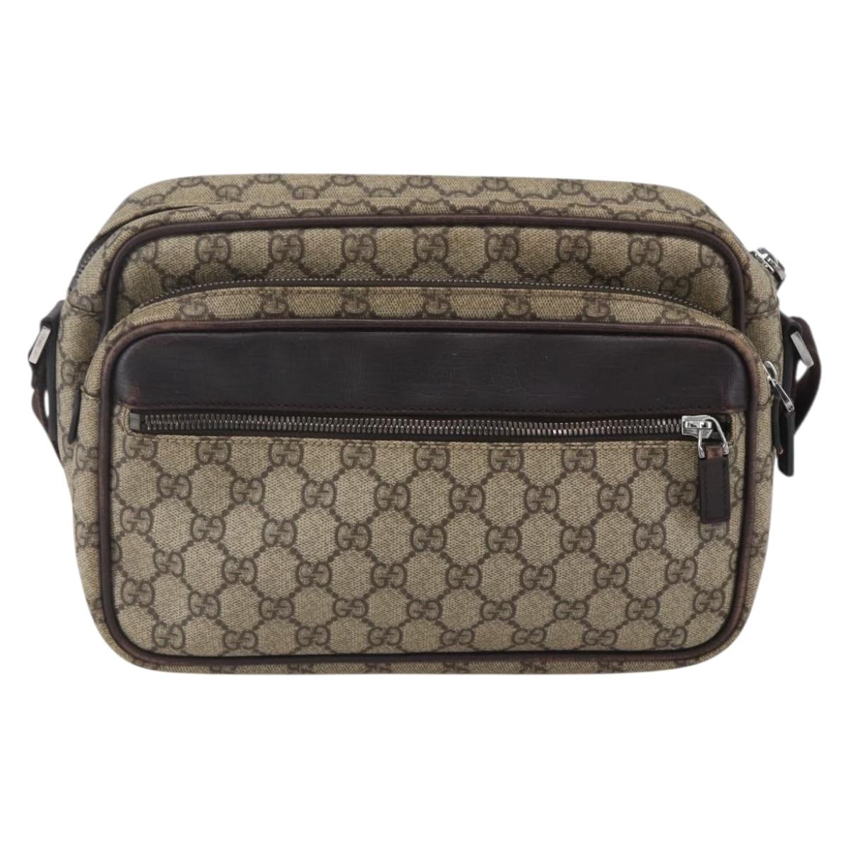 GUCCI GG Supreme Shoulder Bag PVC Leather Beige Silver 114531 Auth 154426