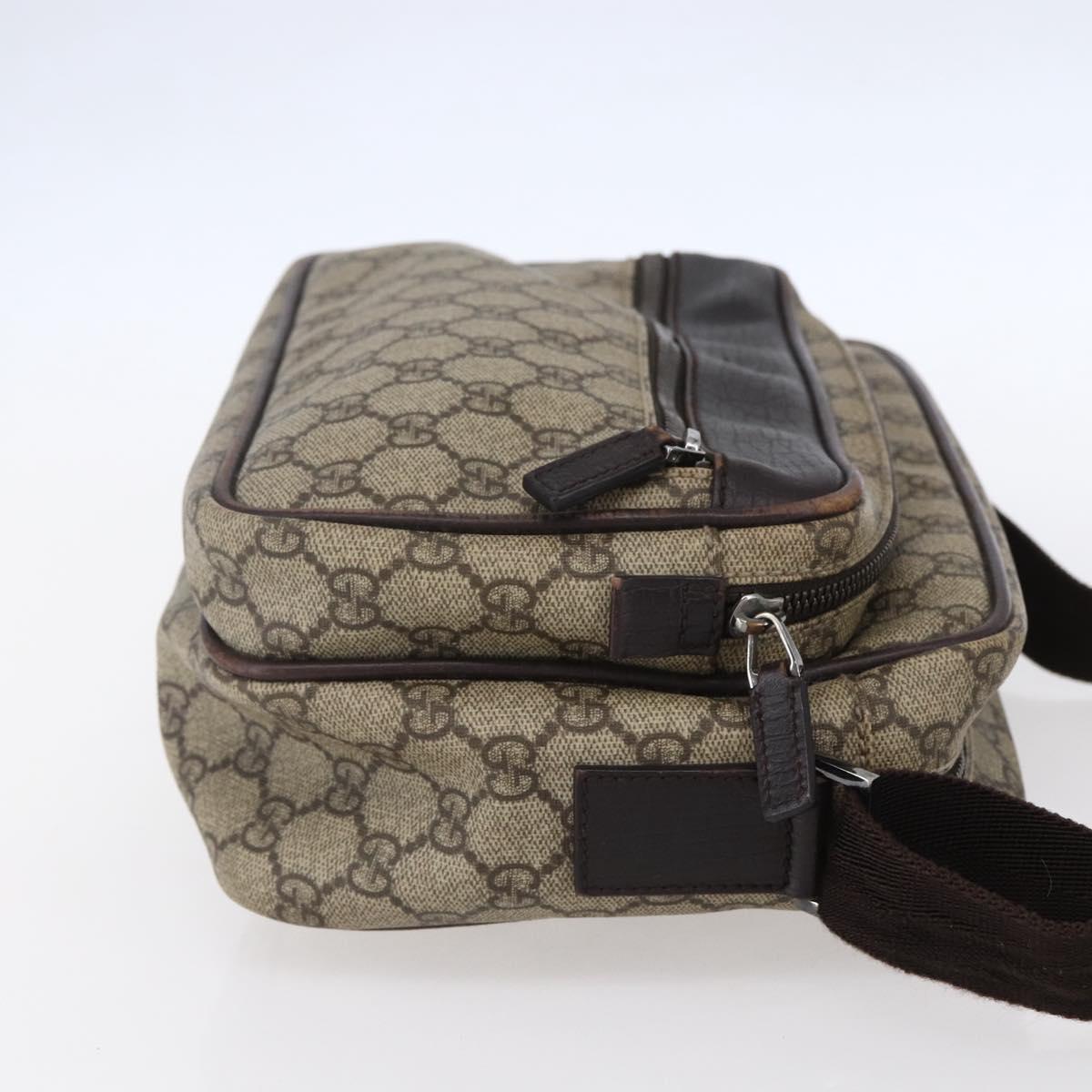 GUCCI GG Supreme Shoulder Bag PVC Leather Beige Silver 114531 Auth 154426