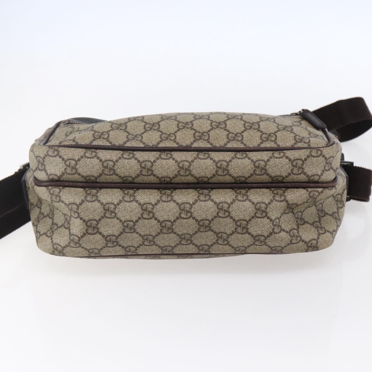 GUCCI GG Supreme Shoulder Bag PVC Leather Beige Silver 114531 Auth 154426