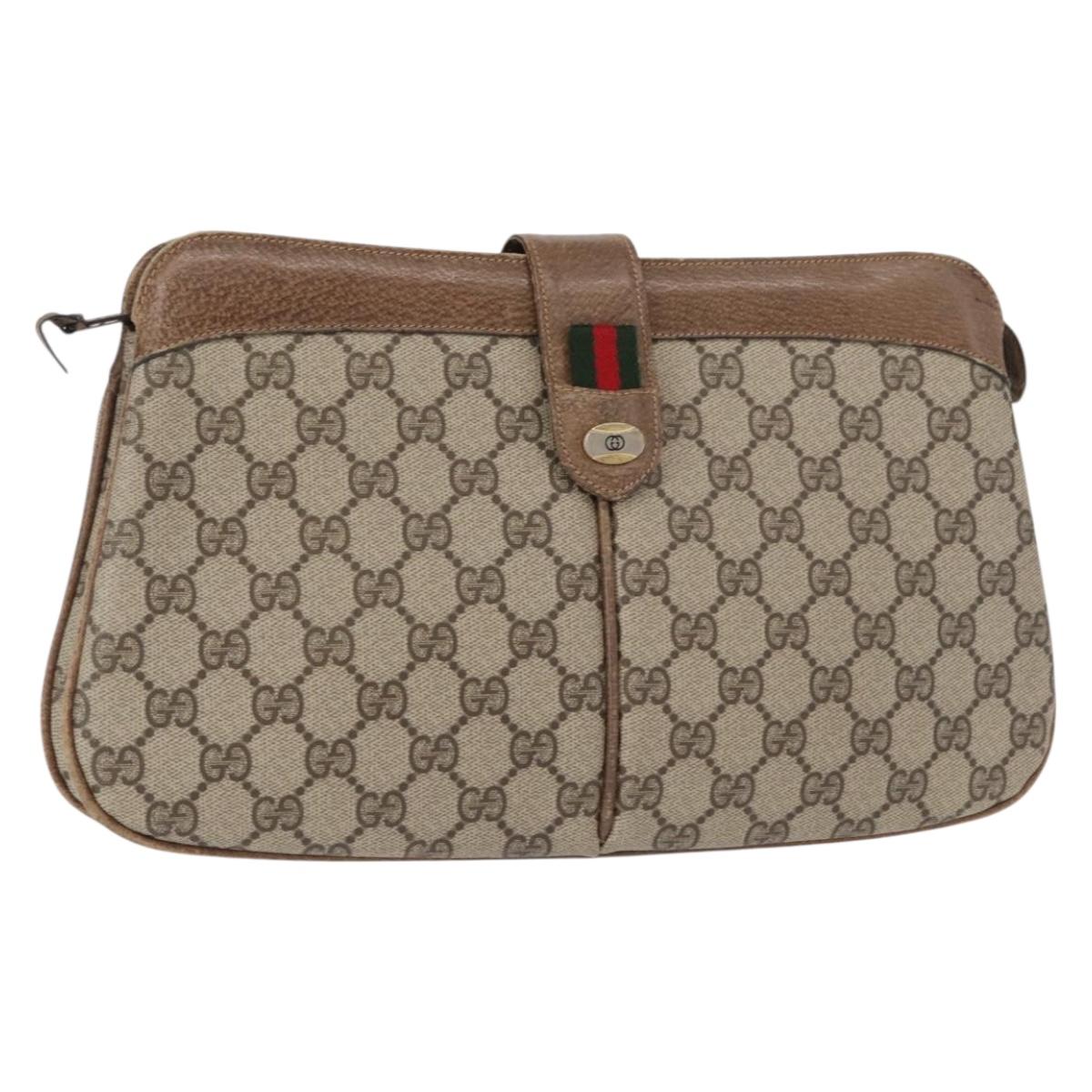 GUCCI GG Supreme Web Sherry Line Bag PVC Beige Gold 904 02 043 Auth 154427
