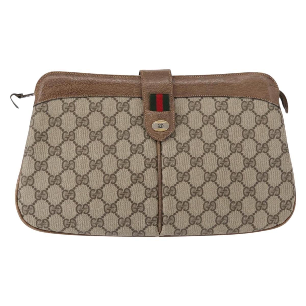 GUCCI GG Supreme Web Sherry Line Bag PVC Beige Gold 904 02 043 Auth 154427