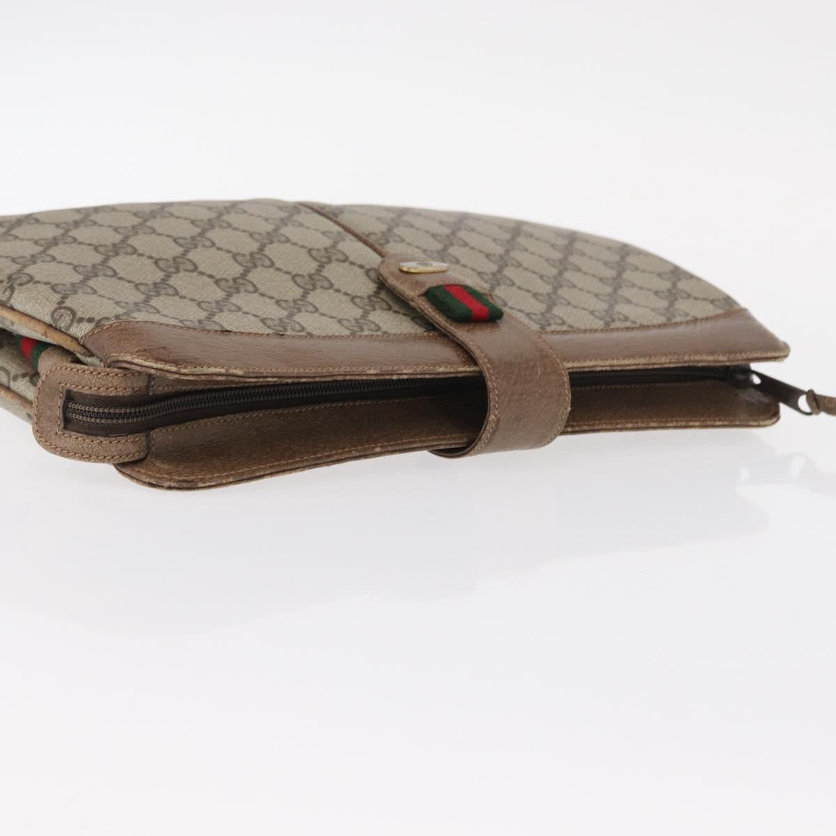 GUCCI GG Supreme Web Sherry Line Bag PVC Beige Gold 904 02 043 Auth 154427