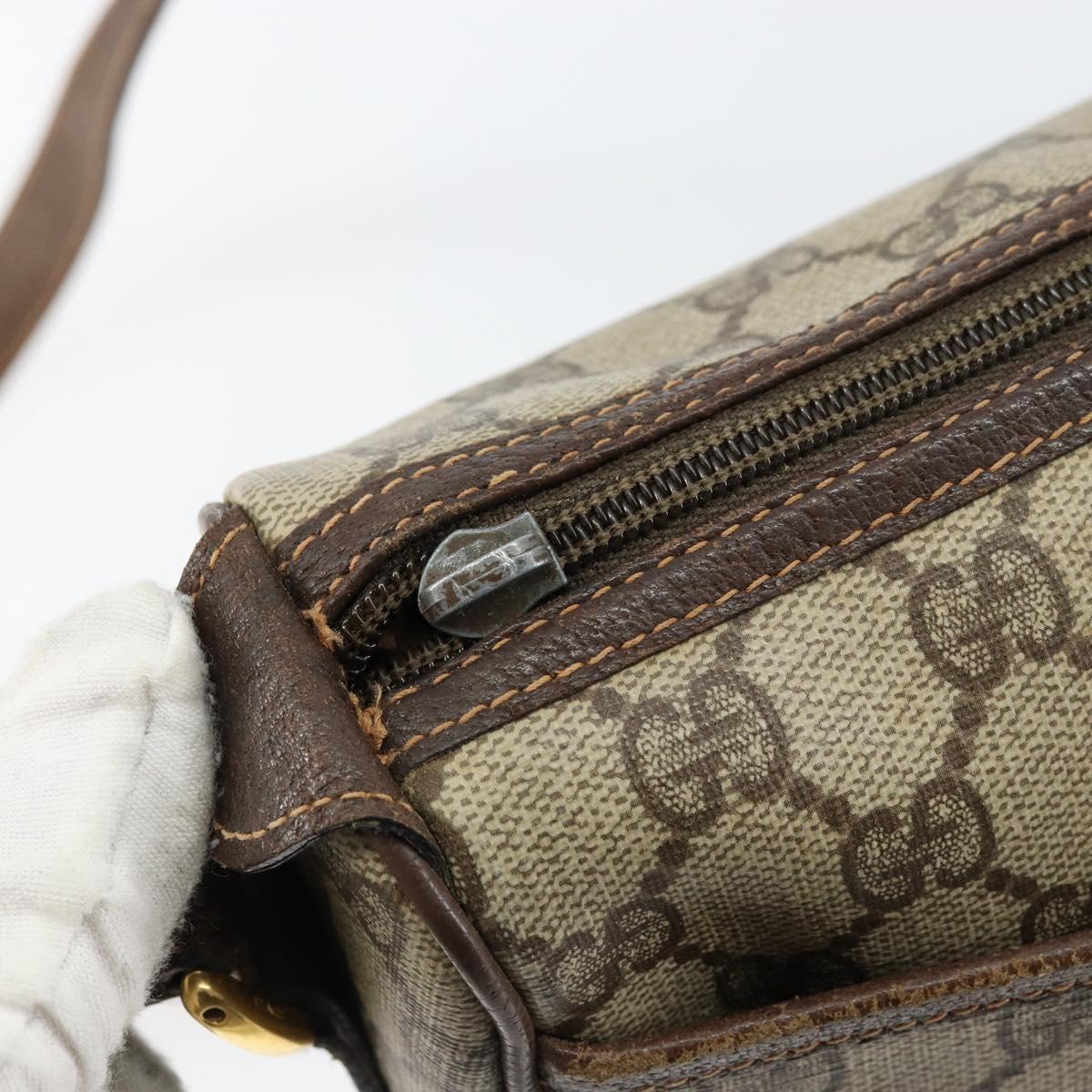 GUCCI GG Supreme Web Sherry Line Bag PVC Beige Gold 89 02 077 Auth 154428