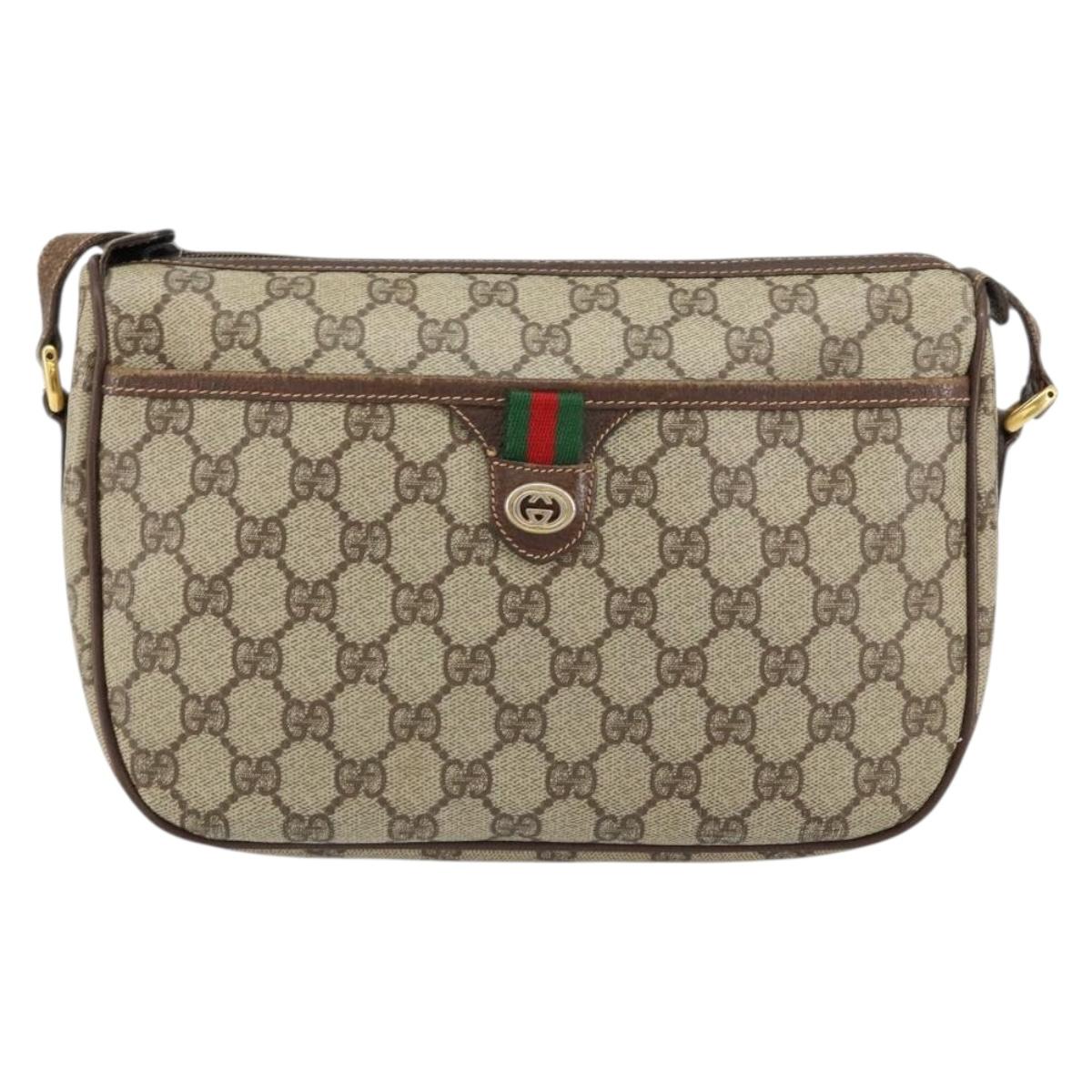 GUCCI GG Supreme Web Sherry Line Bag PVC Beige Gold 89 02 077 Auth 154428