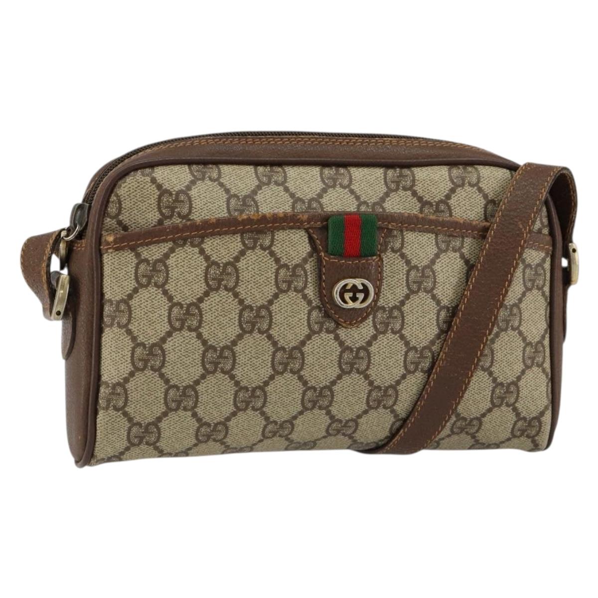 GUCCI GG Supreme Web Sherry Line Shoulder Bag PVC Beige 156 02 089 Auth 154429