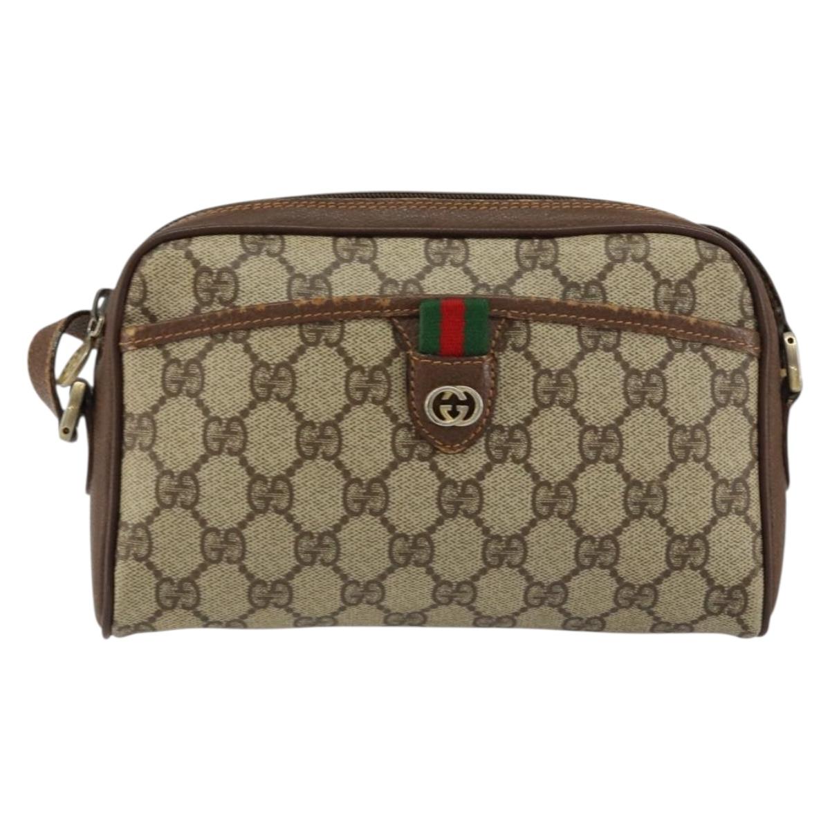 GUCCI GG Supreme Web Sherry Line Shoulder Bag PVC Beige 156 02 089 Auth 154429