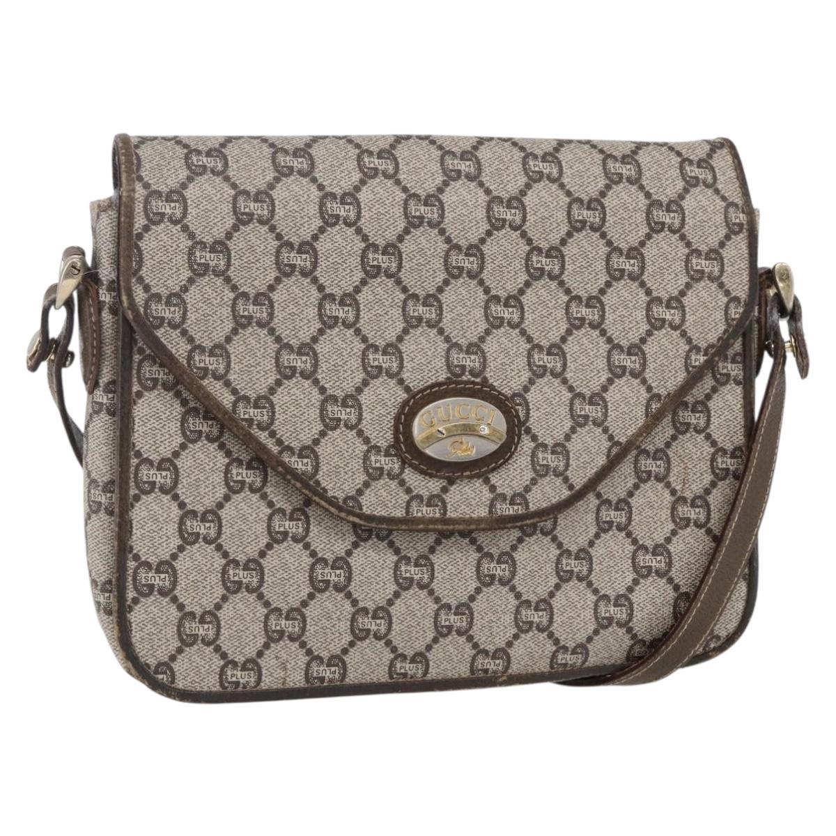 GUCCI GG Plus Supreme Shoulder Bag PVC Beige Gold Auth 154434