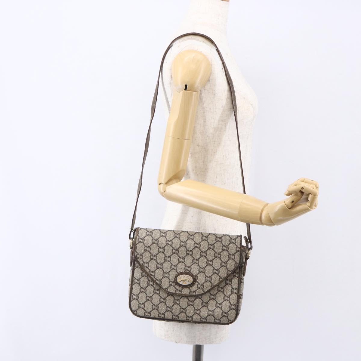 GUCCI GG Plus Supreme Shoulder Bag PVC Beige Gold Auth 154434