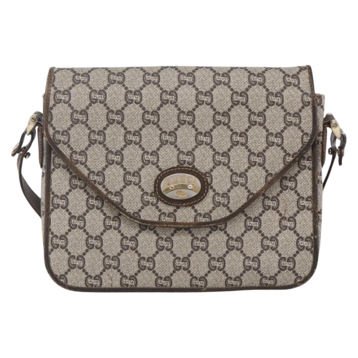 GUCCI GG Plus Supreme Shoulder Bag PVC Beige Gold Auth 154434