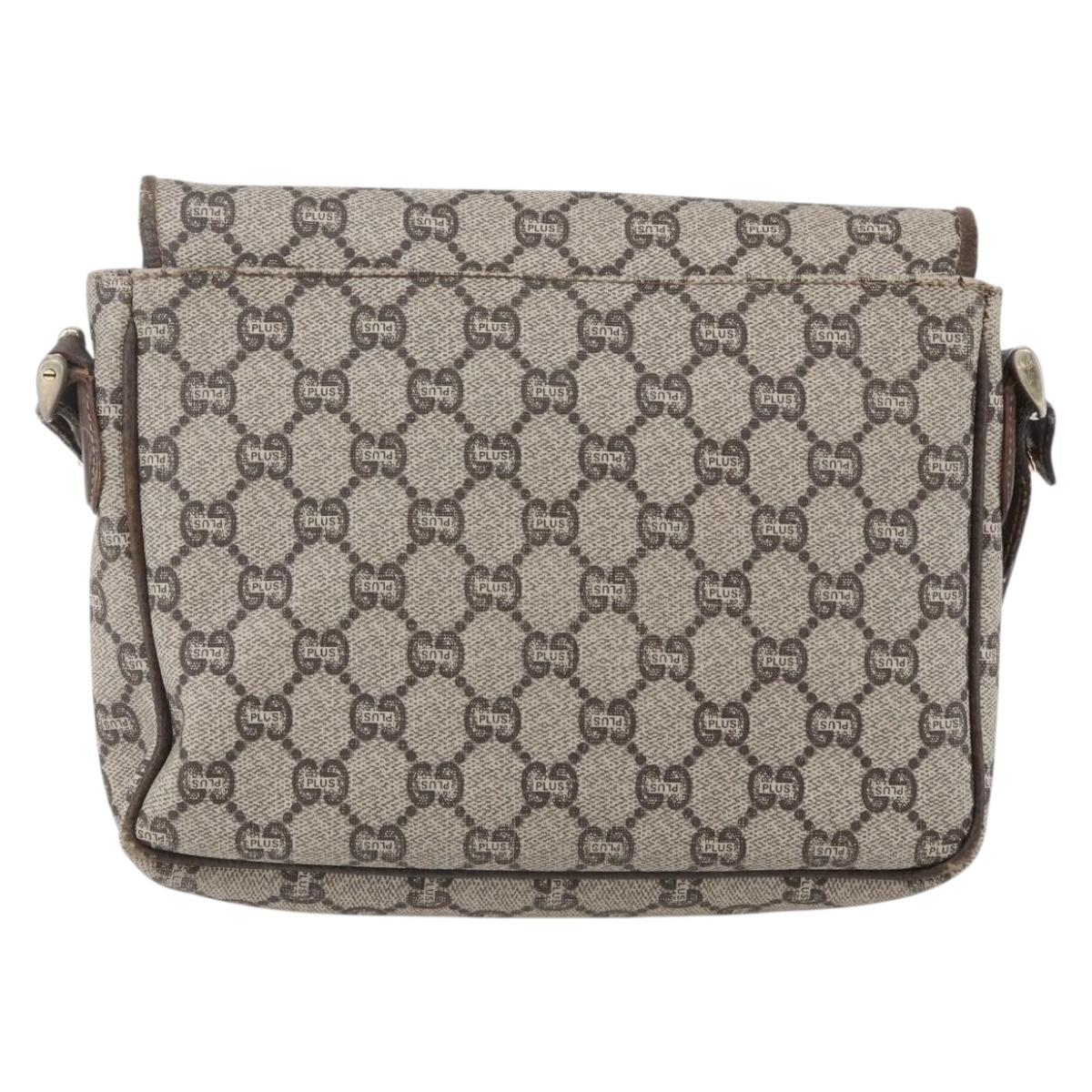 GUCCI GG Plus Supreme Shoulder Bag PVC Beige Gold Auth 154434