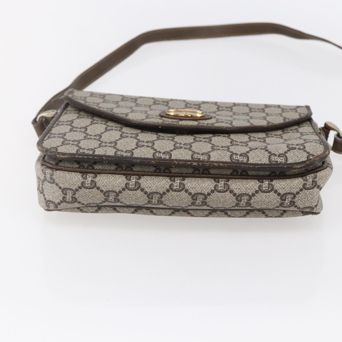 GUCCI GG Plus Supreme Shoulder Bag PVC Beige Gold Auth 154434