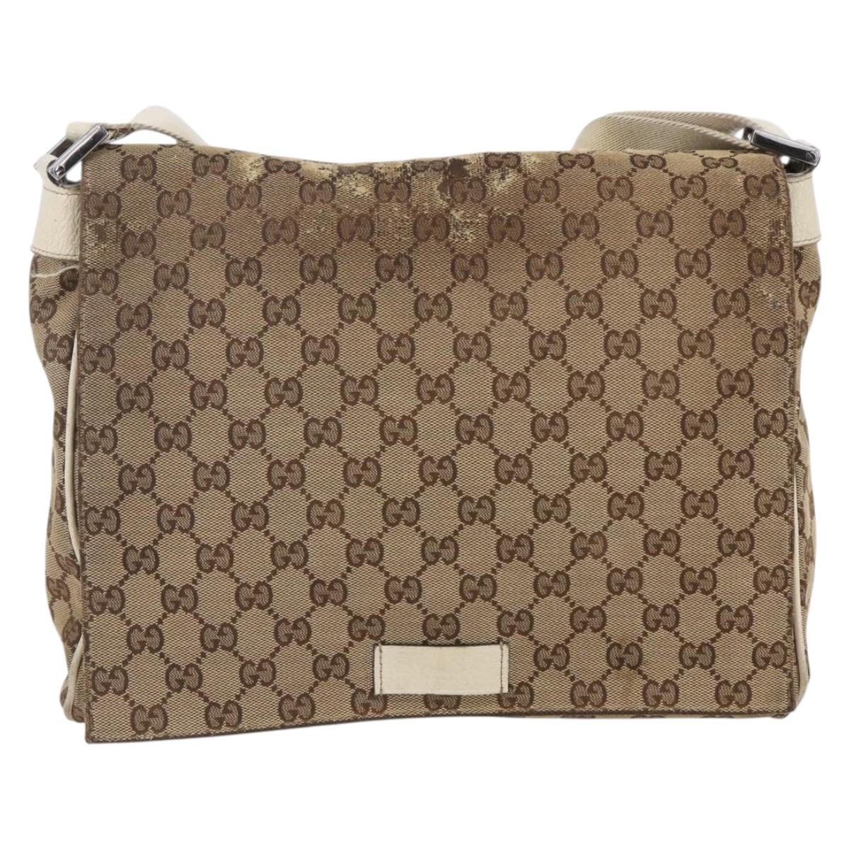 GUCCI GG Canvas Shoulder Bag Beige Silver 146236 Auth 154436