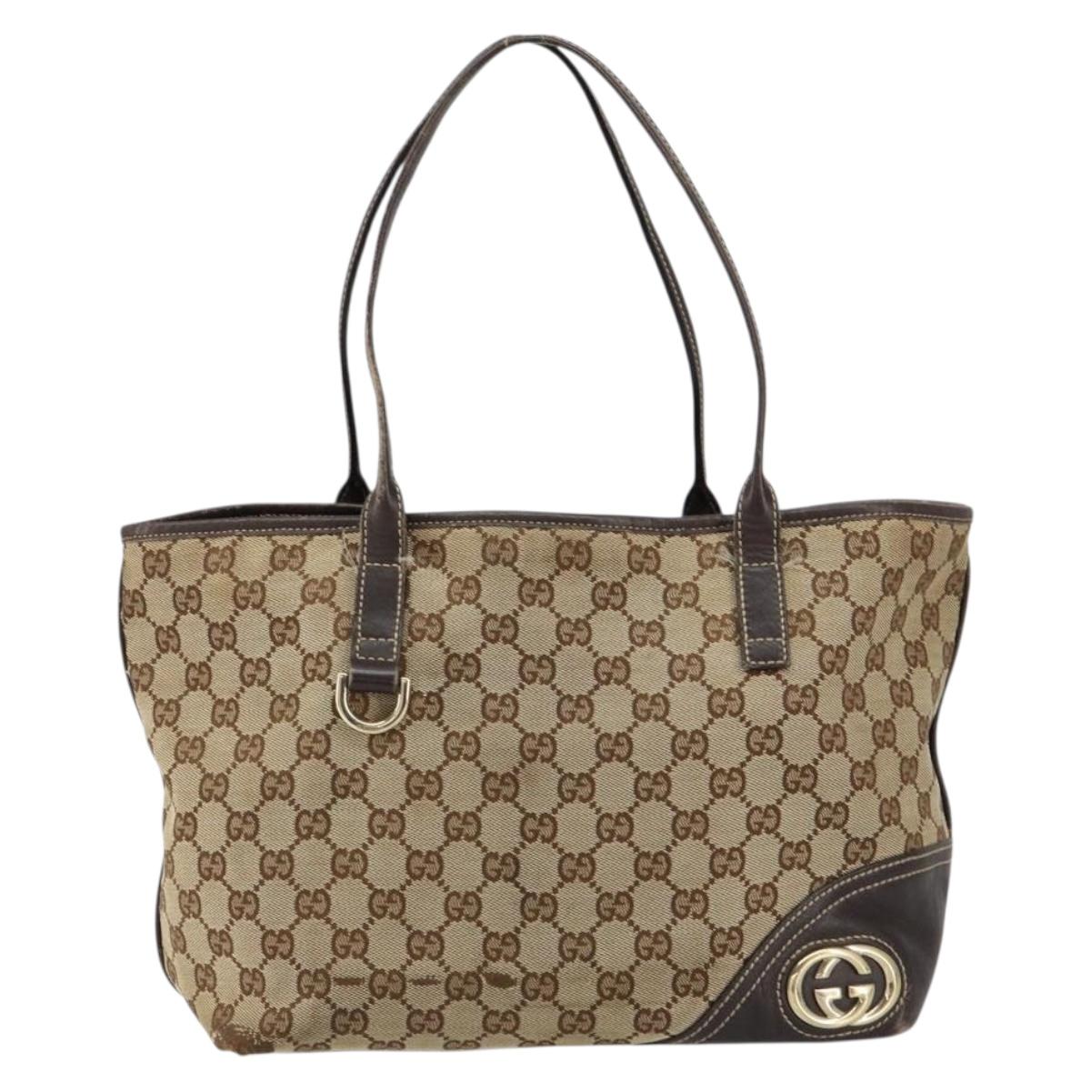 GUCCI GG Canvas Tote Bag Beige Gold 169946 Auth 154437