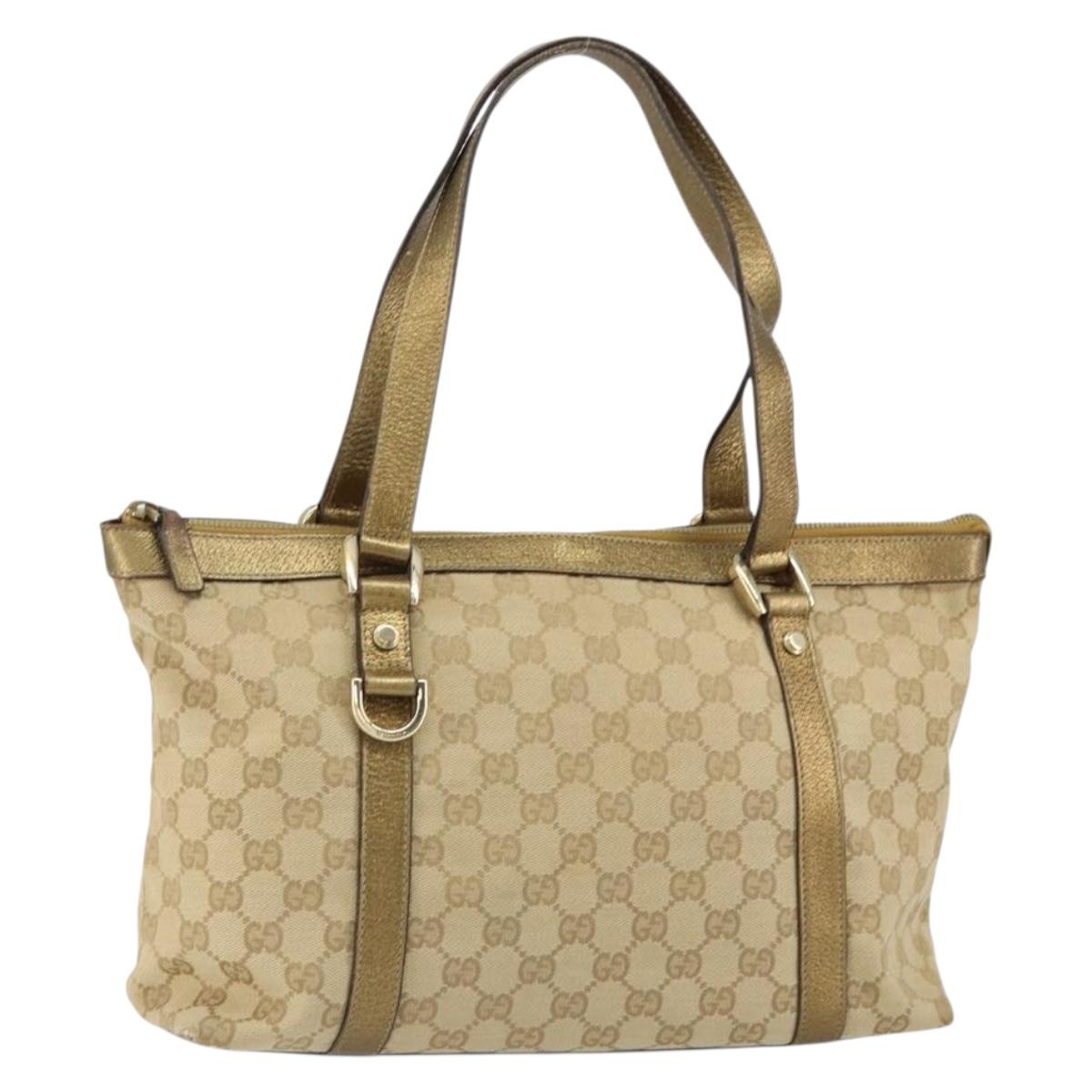 GUCCI GG Canvas Tote Bag Beige Gold 141470 Auth 154438